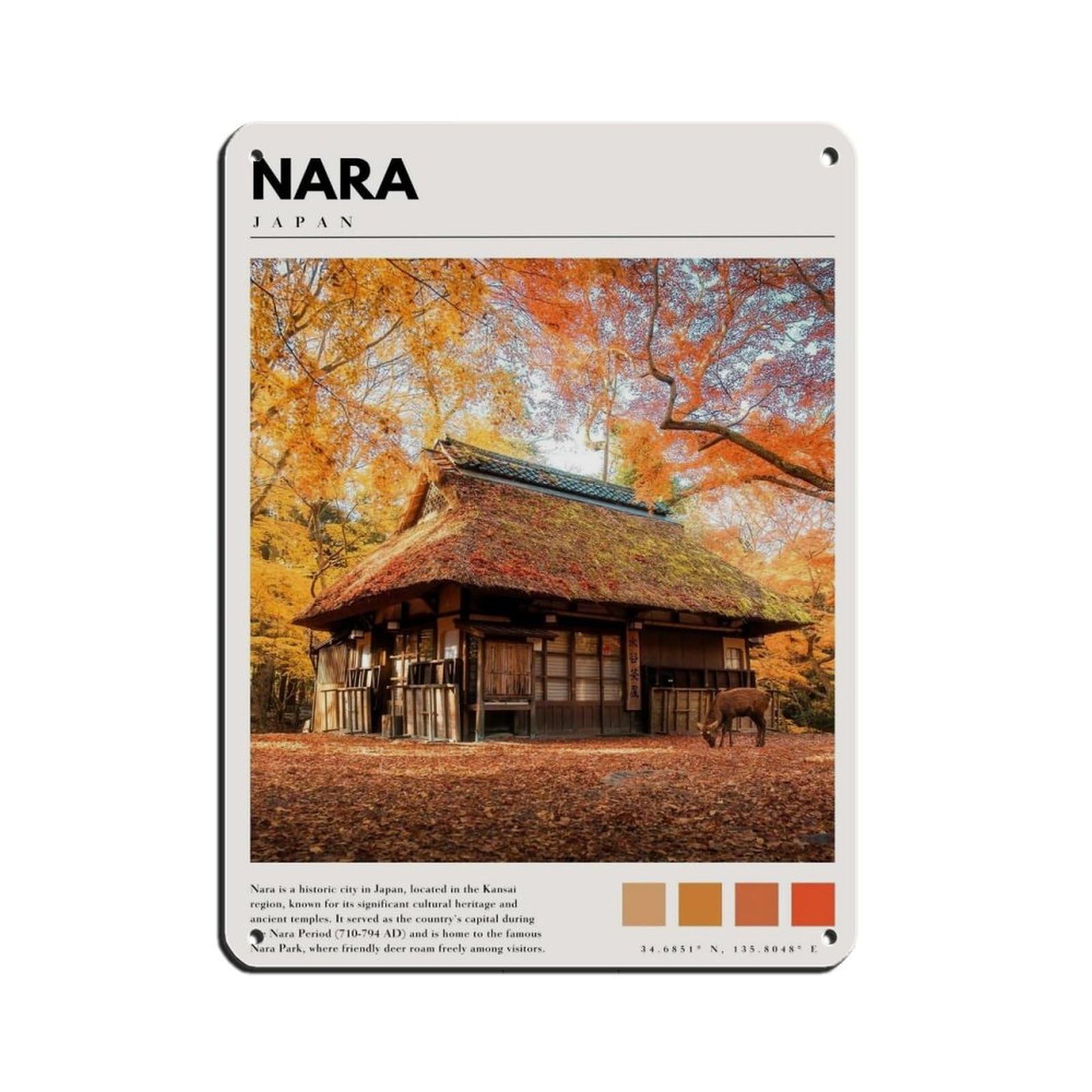 Nara Japan Poster Nara Deer Photo Art Retro Poster Metal Tin Sign Chic Art Retro Iron Painting Bar People Cave Cafe Family Garage Poster Wall Decoration 12x16inch(30x40cm)
