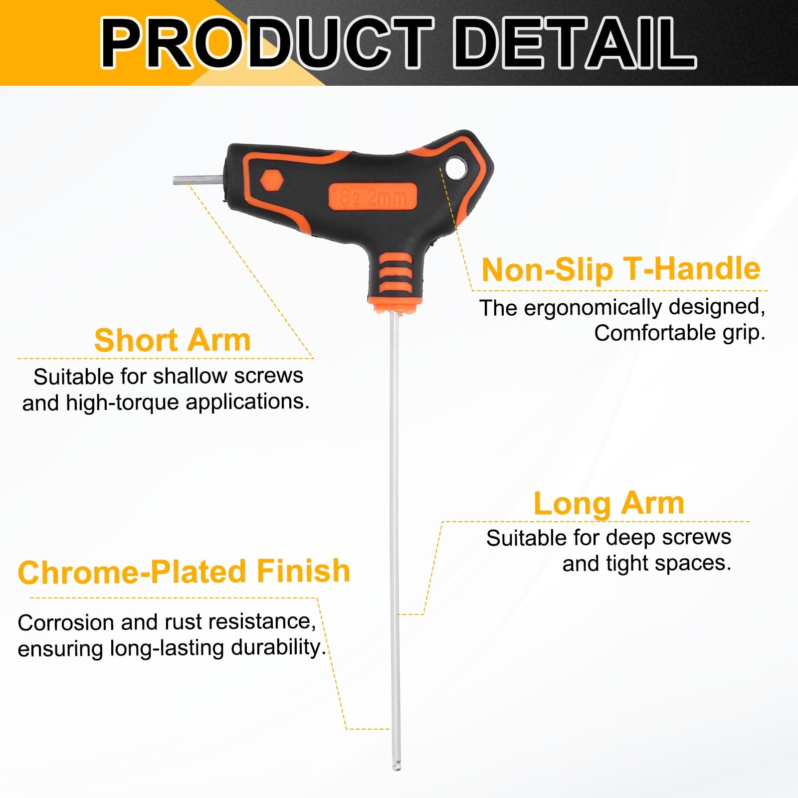 QUARKZMAN 10 Pcs Llave Hexagonal De Bola Con Mango En T 2-10mm Acero S2 Métrico Brazo Largo Llave En T Llave hexagonal Herramienta De Reparación Para Mantenimiento