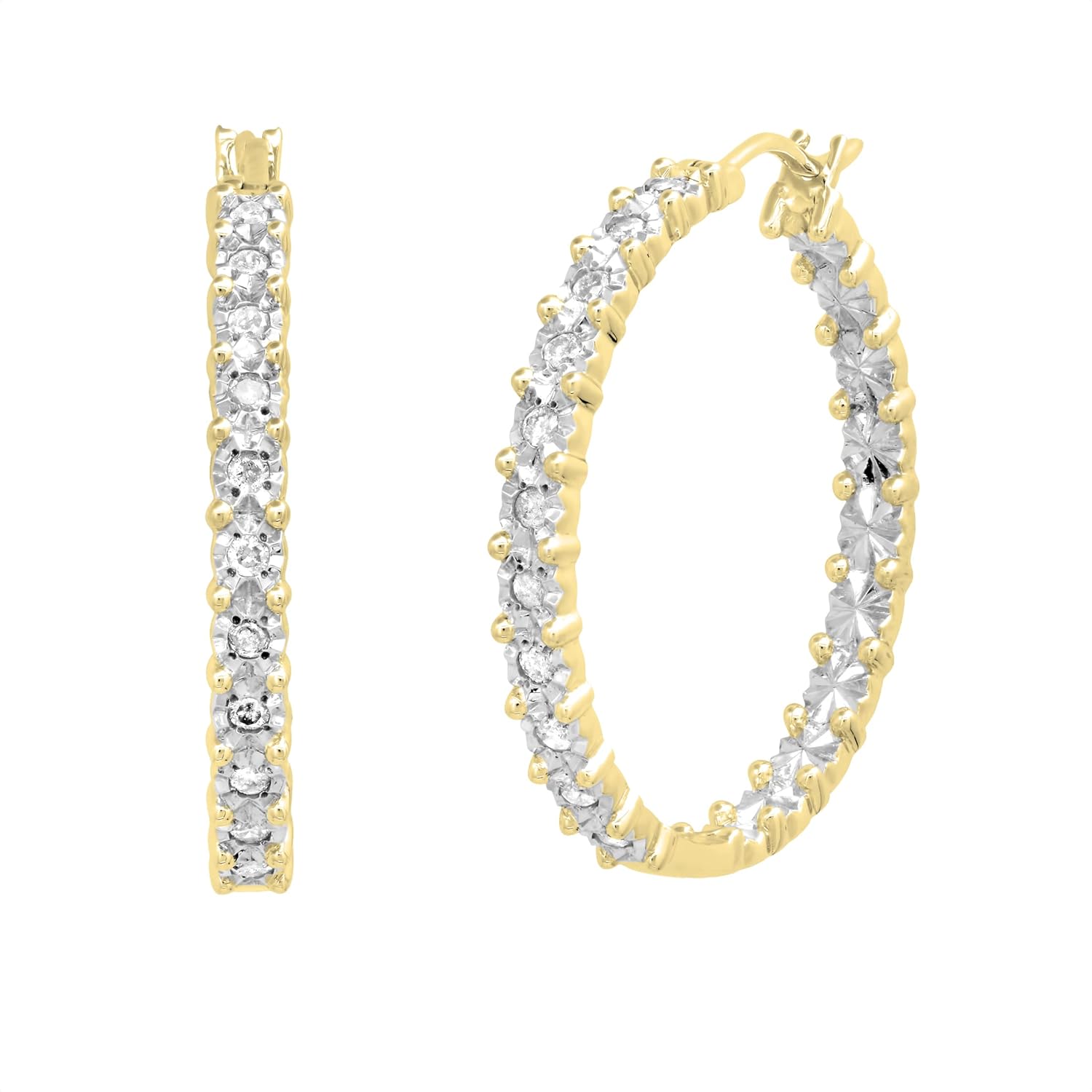 Dazzlingrock Collection Round White Natural Diamond & Metal Diamond Illusion Set Inside Out Hoop Earrings for Her