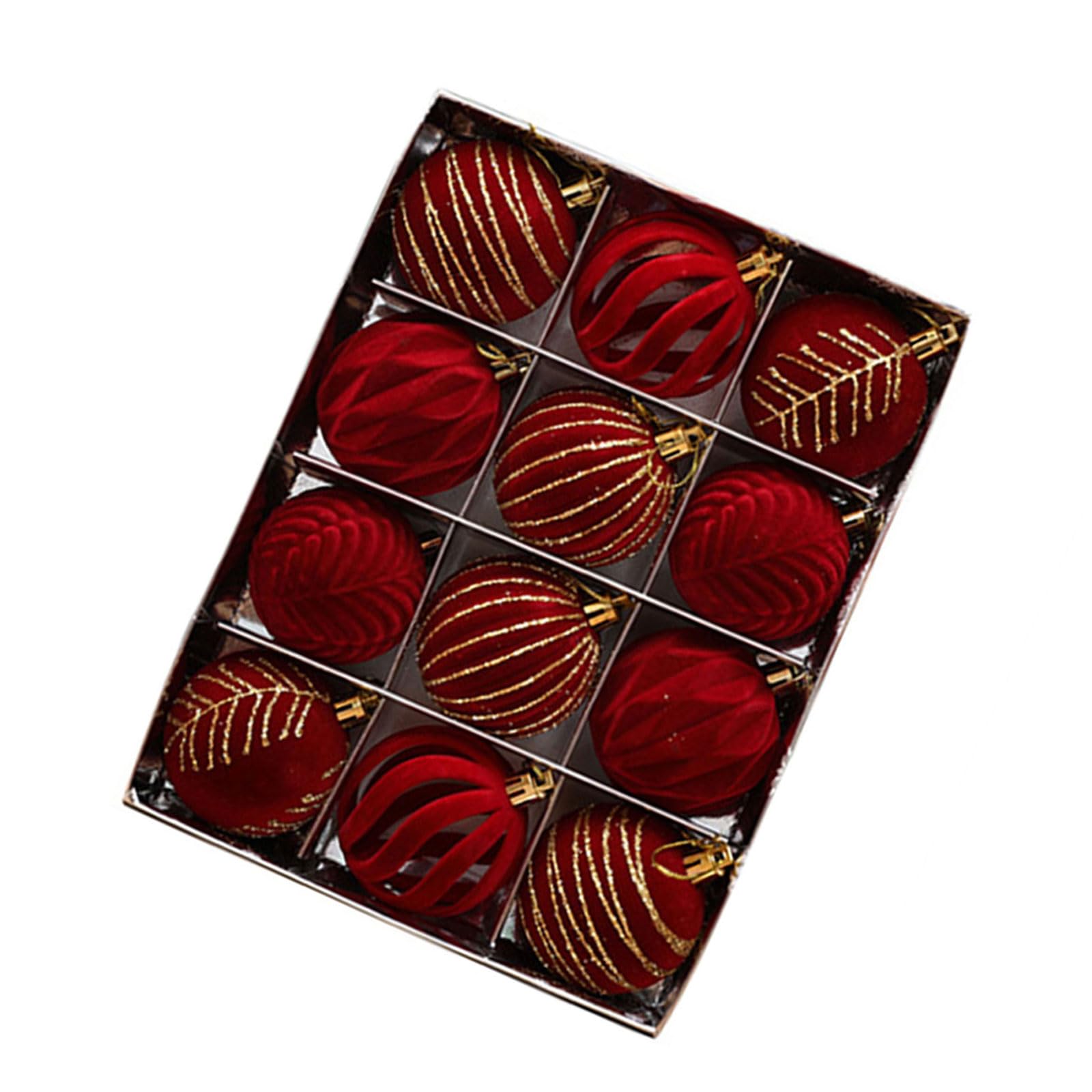 12Pcs Elegant Christmas Tree Ornament Velvets Flocking Baubles Stylish Hanging Pendant for Holiday Window Decoration Christmas Baubles Set