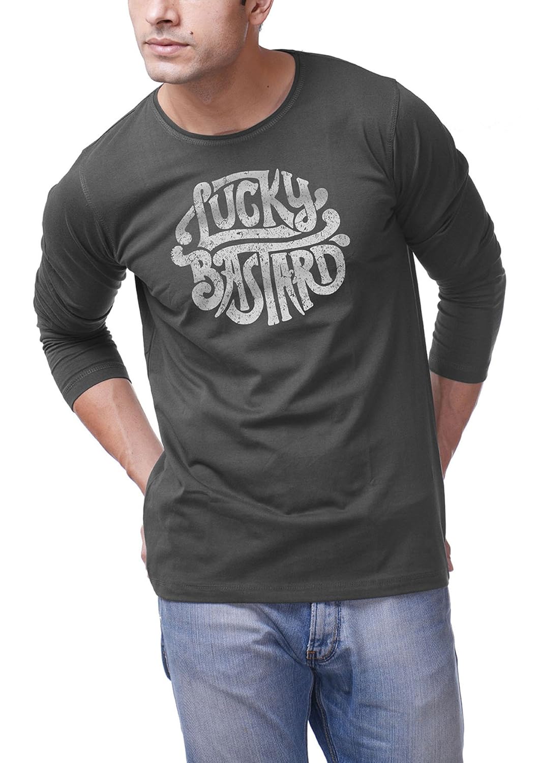 Buy LUCKYBASTARDMENSFSTSHIRTSASPHALTGREY (Small) at Amazon.in