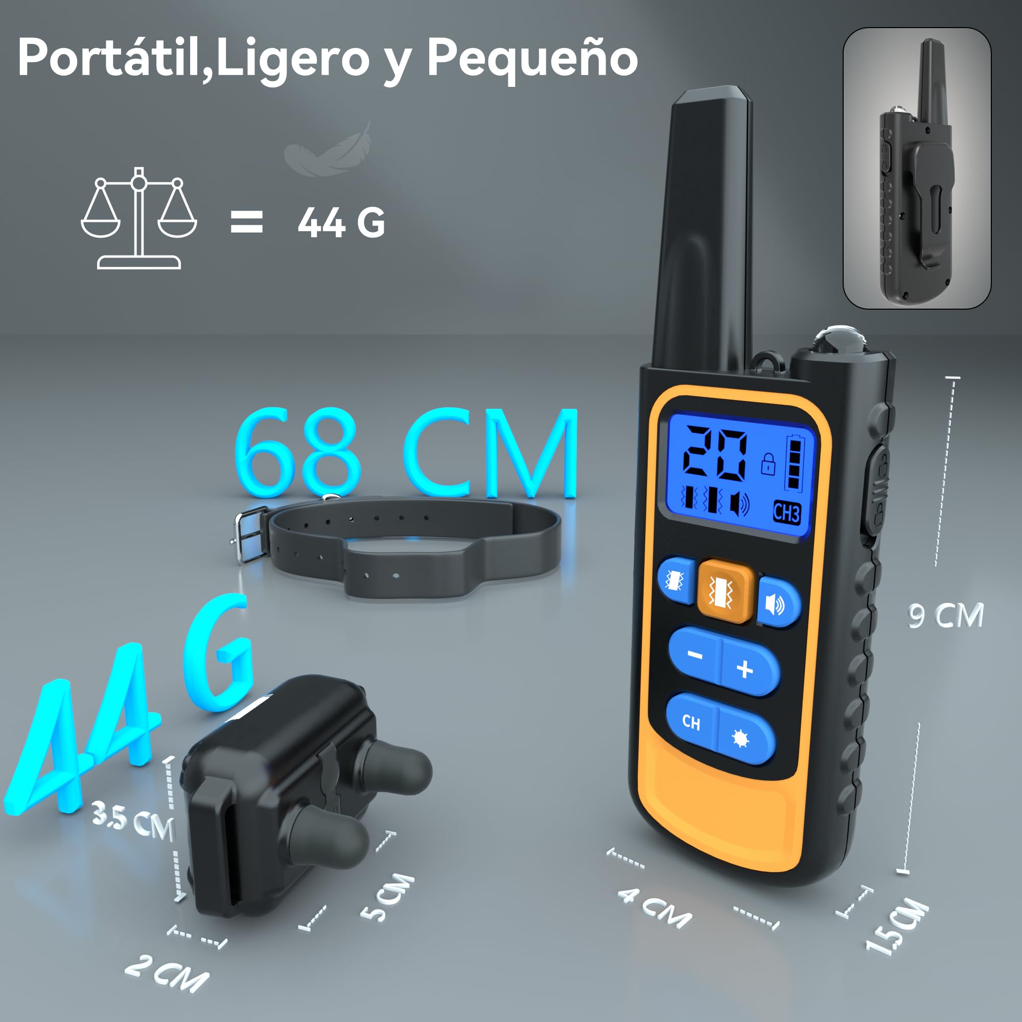Meloive Collar de Adiestramiento para Perros Recargable,Alcance de 3000 Metros con Bloqueo de Seguridad,Modos de Pitido,Luz LED,Vibración y Fuerte Vibración,100% Impermeable