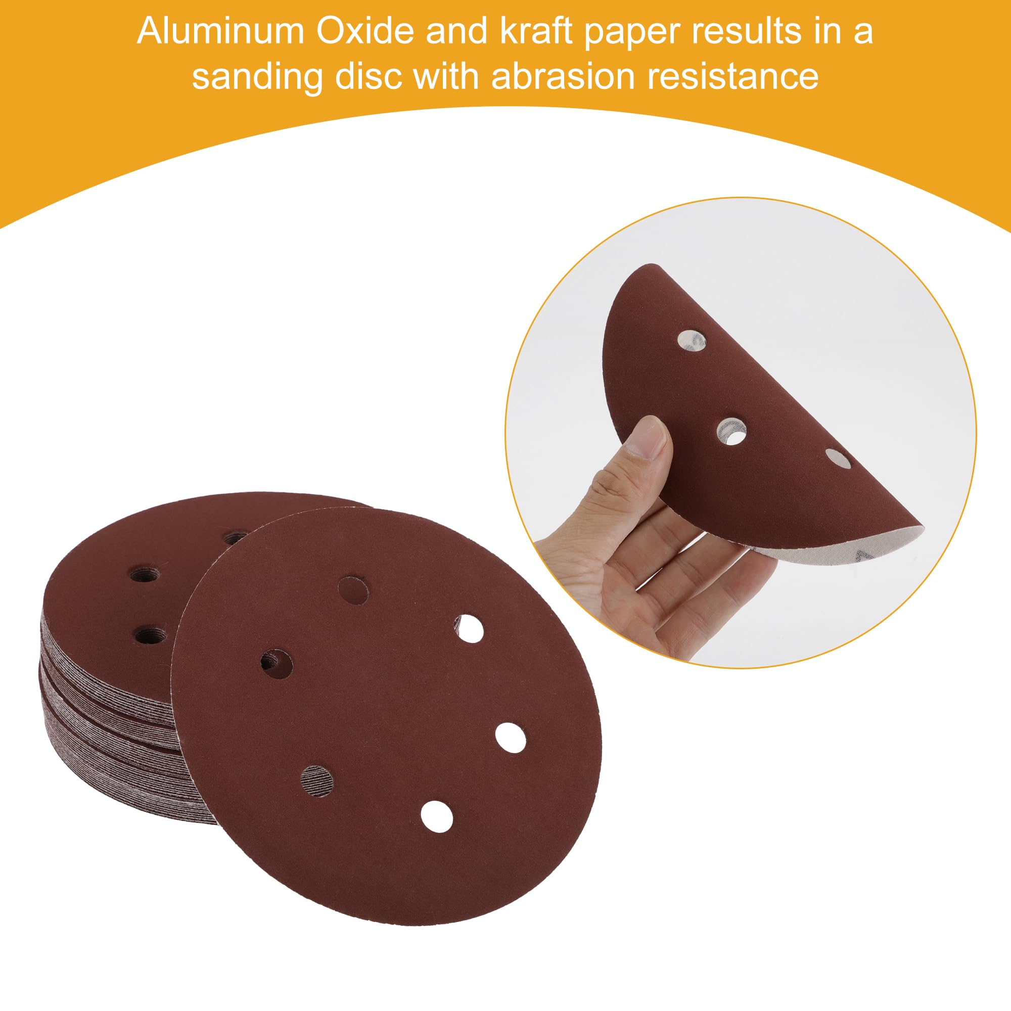 Partuto 50 Pcs 6inch 6 Hole 320 Grit Universal Sanding Discs - Round Hook and Loop Sandpaper - White Paper Red - Image 3