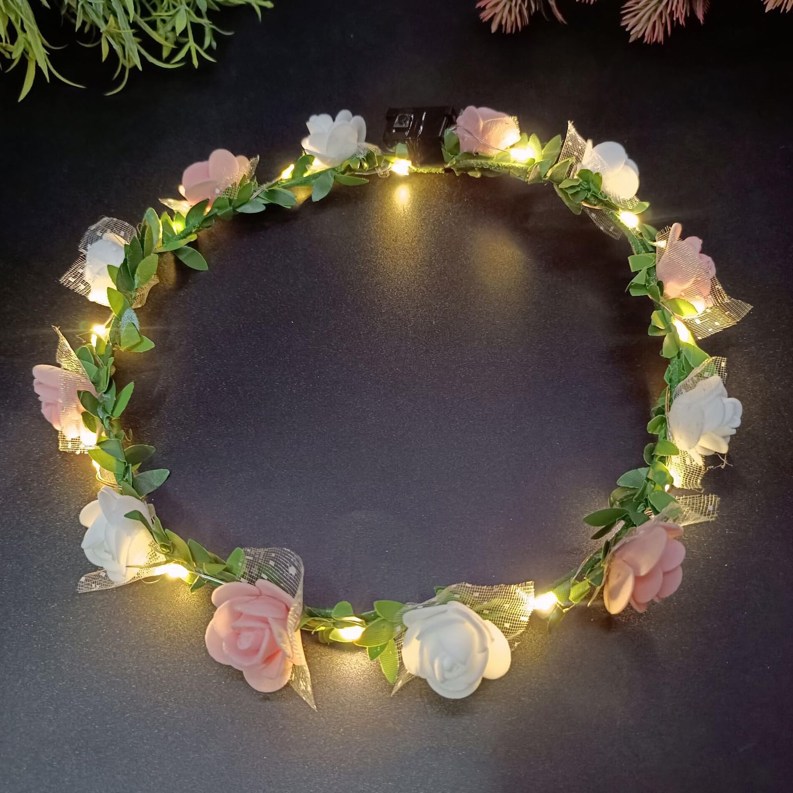 FENGCHUANG Light up Headband, LED Flower Crown Headband Lighted LED Flower Headbands for Christmas Halloween, Lighted Party