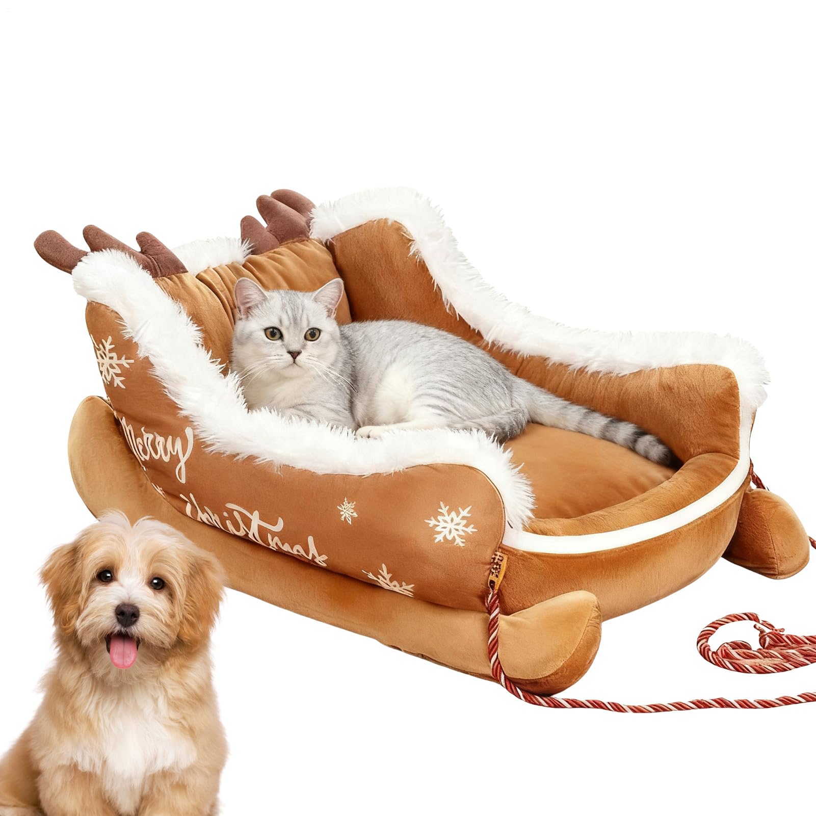 Lit traîneau lavable pour chien et décoration de Noël en intérieur