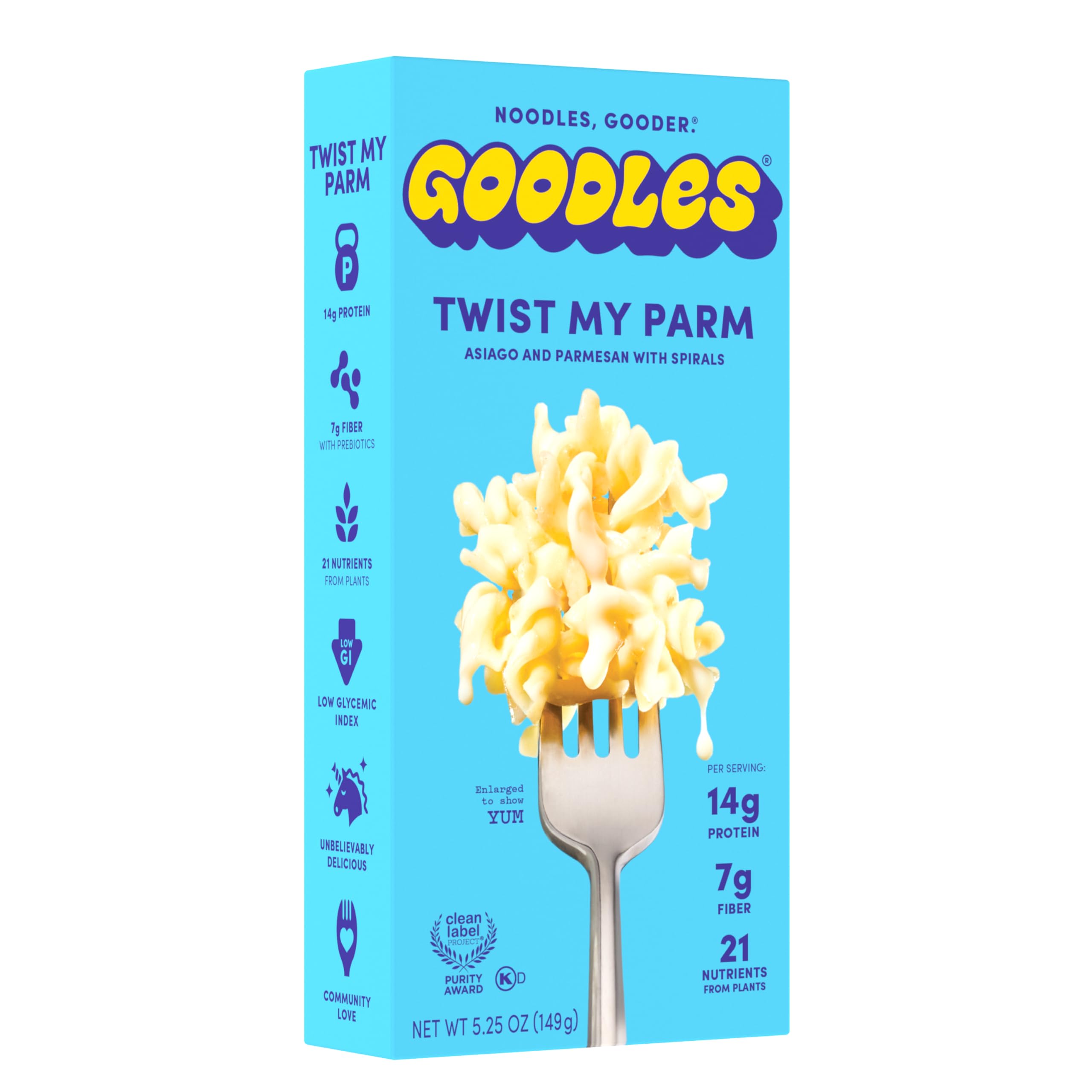 Goodles Twist My Parm Asiago and Parmesan with Spirals - Nutrient Packed with Real Cheese, Fiber, Protein, Prebiotics, Plants, & Vegetables | Non-GMO, Organic Ingredients [Twist My Parm, 6 oz. 1 Pack]