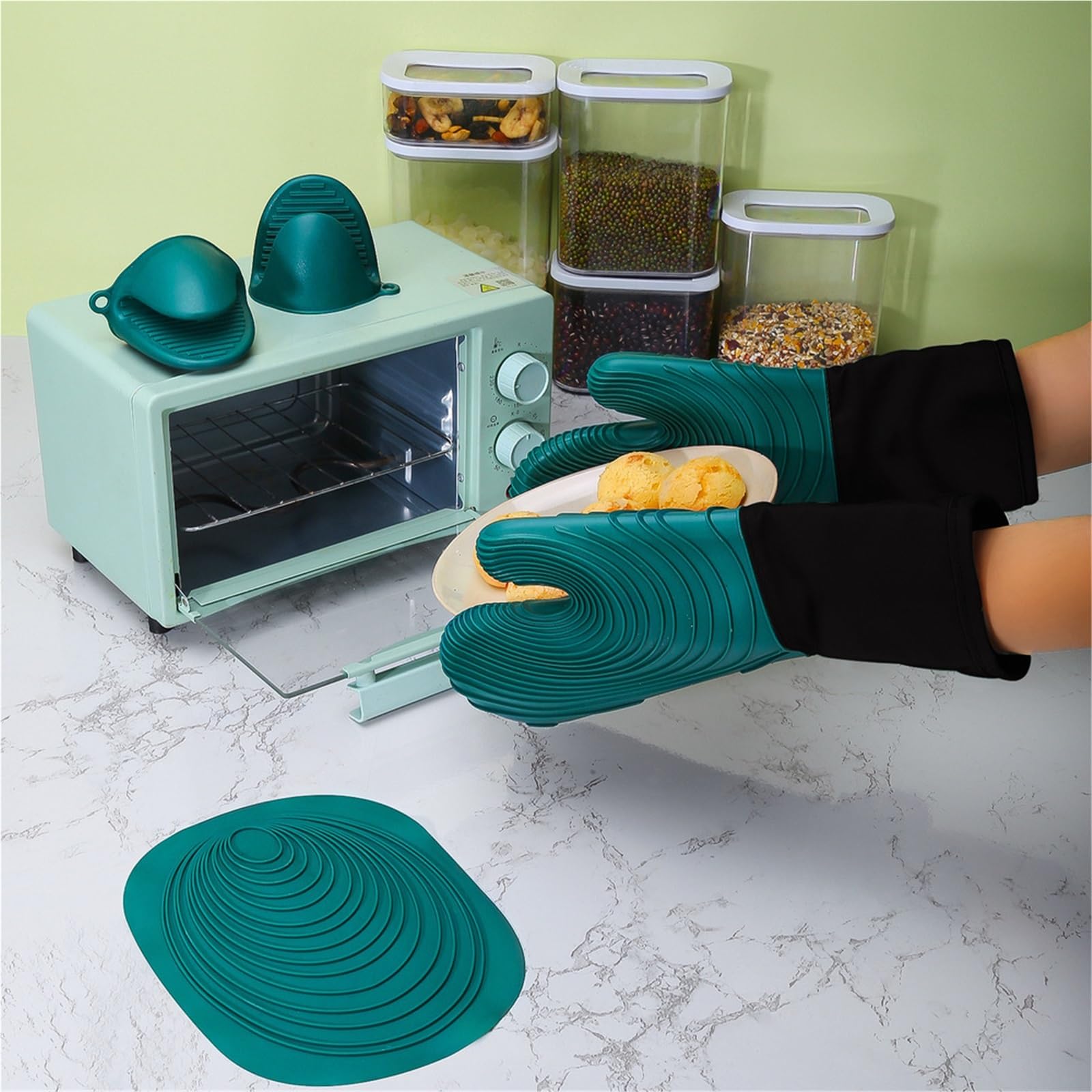 Gants De Cuisine Gants de Four résistants à la Chaleur en Coton Silicone, Gants Cuisine épais Anti-brûlure pour La Cuisine Maison(Color5)