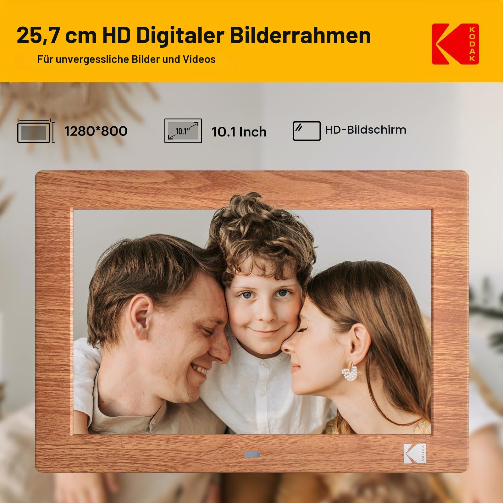 KODAK Digitaler Bilderrahmen 10 Zoll, Digitale Bilderrahmen No Wlan mit Fernbedienung, Elektronischer Bilderrahmen mit 1280*800 IPS-Bildschirm, Bilder/Videos/Musikplayer, Unterstützt Uhr/USB/SD-Karte