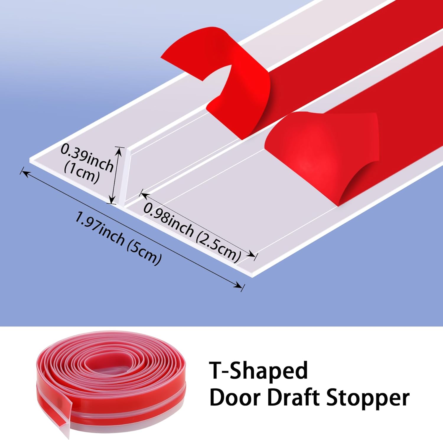 Coengwui Peel and Stick Shower Door Draft Stopper, T-Shaped Silicone Weather Stripping, Double Sided Self-Adhesive Seal Strip for Gaps (Clear, 10ft x 1.97in)