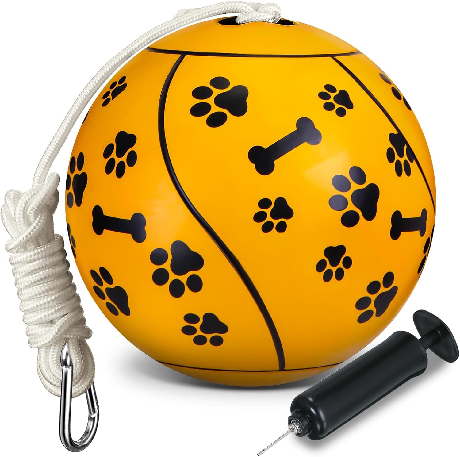 Shappy 8 Inch Tetherball Tether Balls with Rope Pump Game Set Replacement Soft Paw Print Dog Tetherball Equipment Gifts for Indoor Outdoor Playground Yard Backyard Play(Yellow)