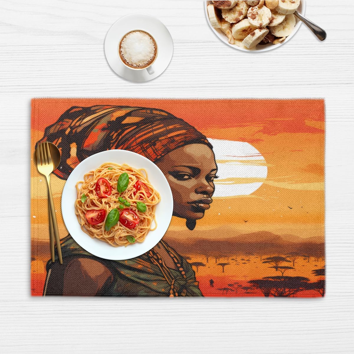 Retro African Women Pattern Placemats Set of 6 Decorative Dinner Place Mats Washable Table Mat for Gifts, Holiday, Birthday Party, Wedding & Dining