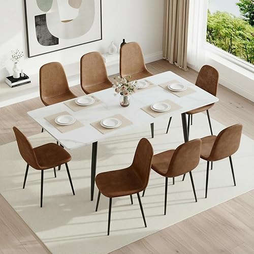 Miniatura 19 de FURNITO Juego de Mesa de Comedor de 7 Piezas, Mesa de Comedor Extensible de 59"-75" con 6 Sillas Tapizadas, Juego Blanco de Mesa y Sillas de Cocina