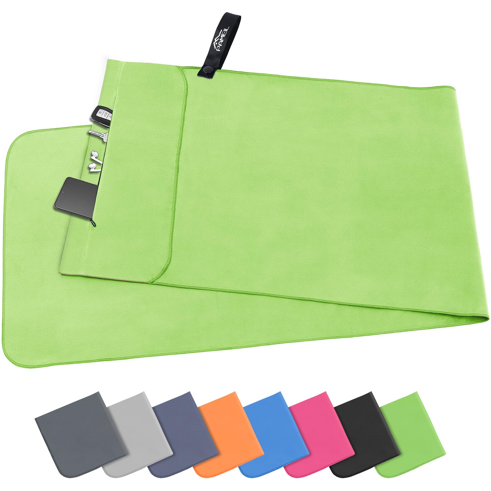 Pameil Asciugamano Microfibra, 120x50cm Asciugamano Palestra, Leggero & Assorbente Telo Palestra Microfibra Con Tasca Con Cerniera per Viaggi, Spiaggia, Yoga, Sauna