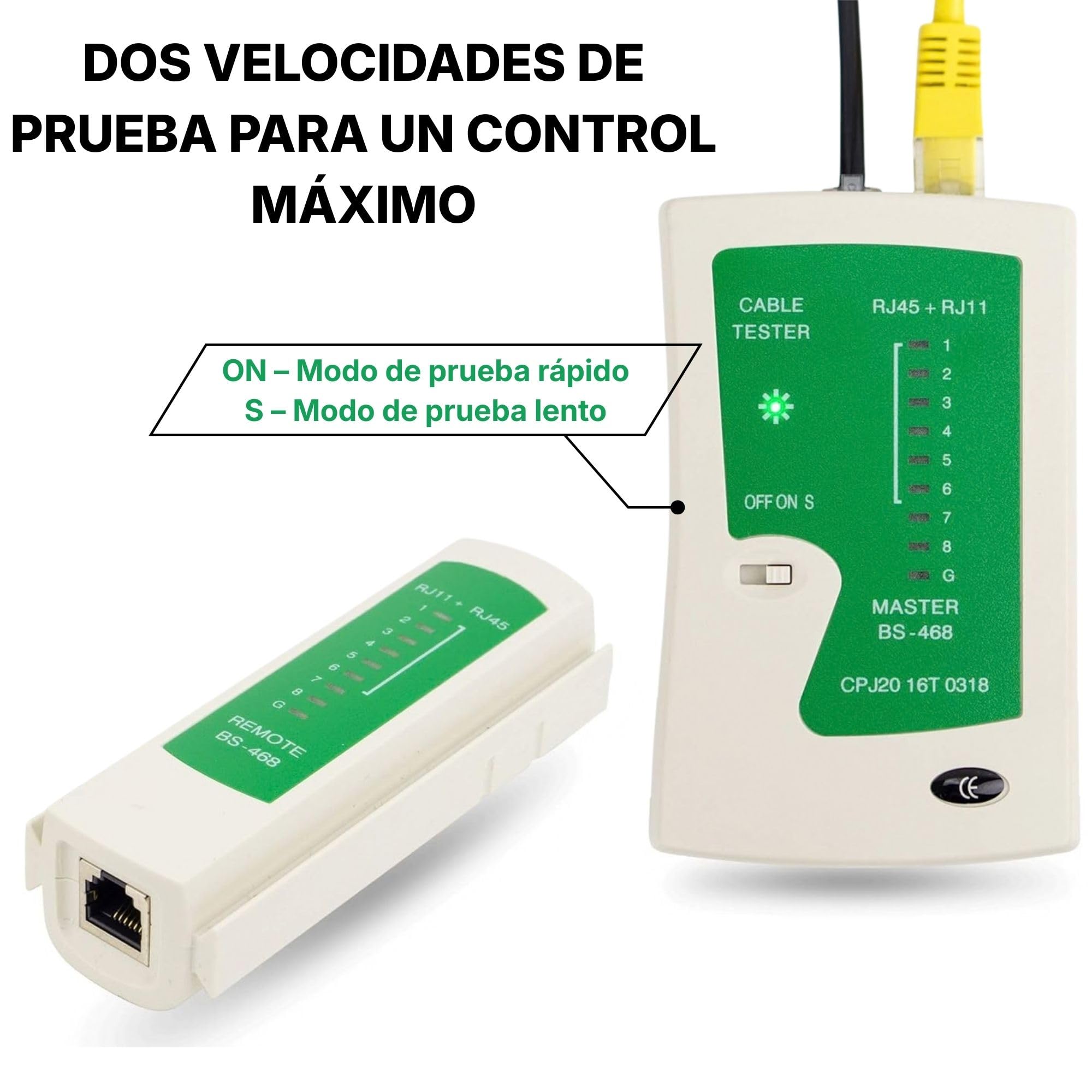 Incutex Comprobador de Cable, Tester Línea RJ45 RJ11 Ethernet LAN Cat5 Cat6 Localizador, Kit de Probador de Cable, blanco-verde