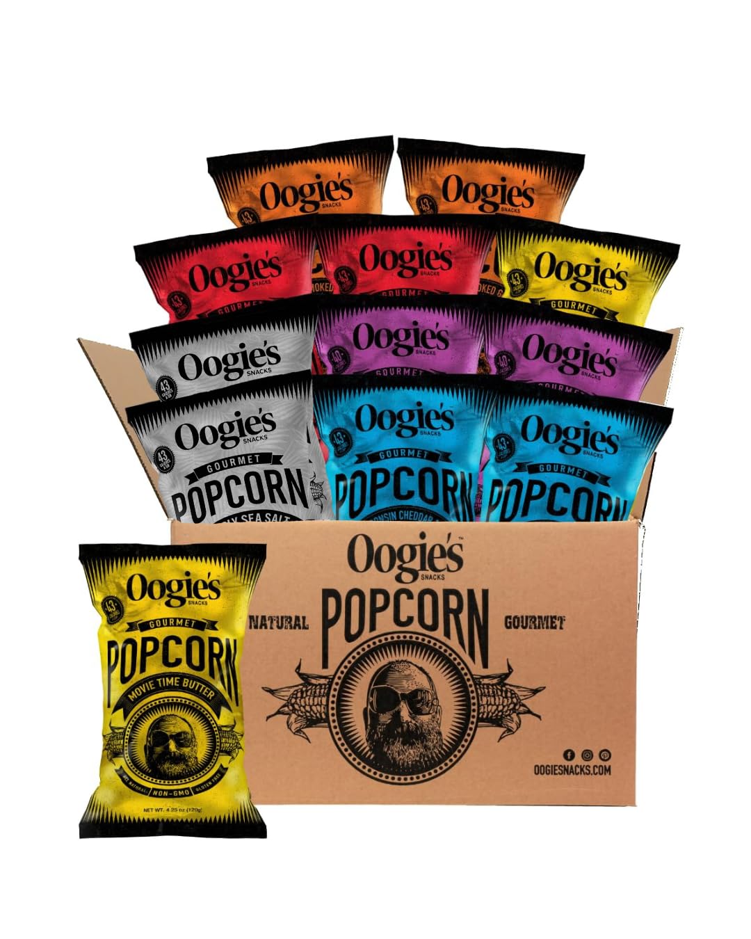 Oogie's Gourmet Popcorn | 12 Pack | Variety Flavor Pack | Gluten Free Popcorn Snacks | 4.25 Ounce Big Bag