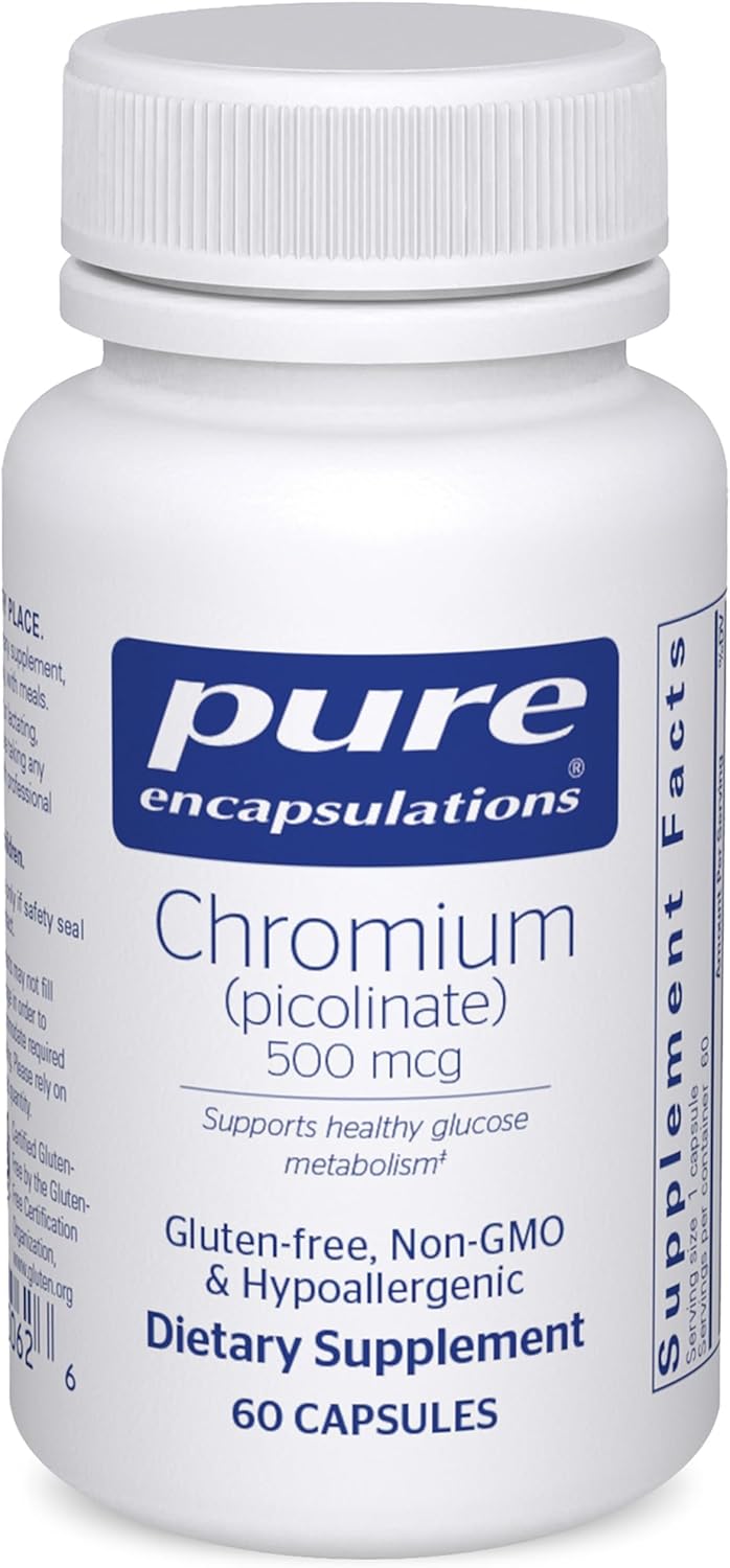 Pure Encapsulations Chromium (Picolinate) 500 mcg - for Lipid & Carbohydrate Metabolism* - Mineral Supplement - Superior Absorption Chromium Supplement - Vegan & Gluten Free - 180 Capsules