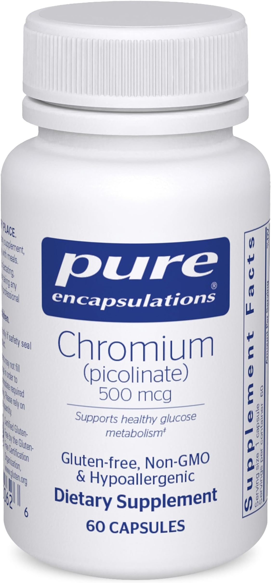Chromium (Picolinate) 500 mcg - for Lipid & Carbohydrate Metabolism* - Mineral Supplement - Superior Absorption Chromium Supplement - Vegan & Gluten Free - 60 Capsules