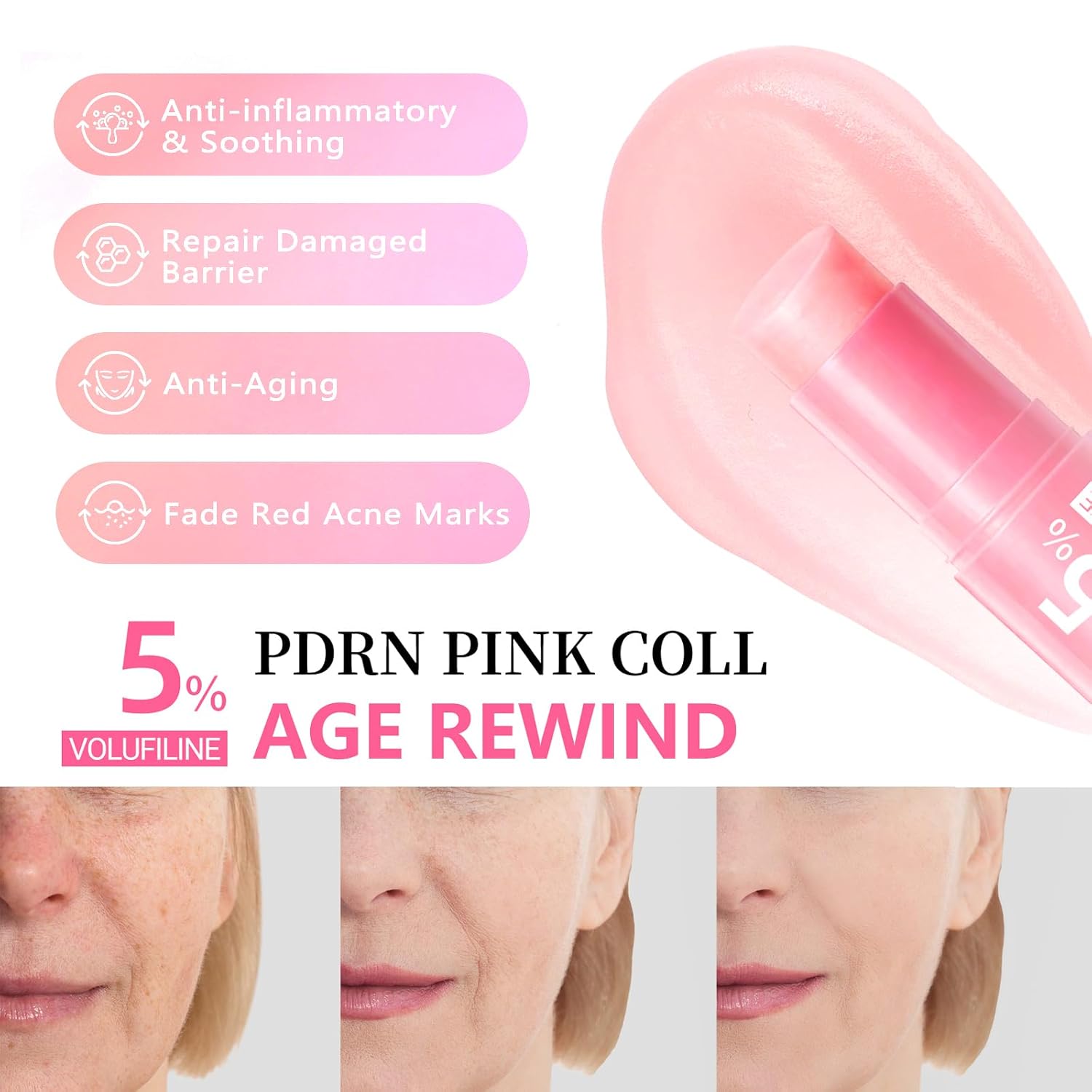 KEHOO PDRN Pink Collagen Volume Multi Balm Stick - Collagen Wrinkle Stick Face & Body Balm for Under-Eyes (2PCs)