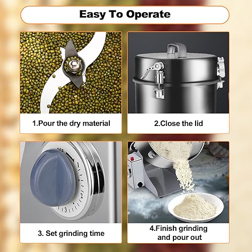 Miniatura 8 de Molino de grano oscilante 88.18 oz,Molinillo de grano eléctrico,Molino de grano de acero inoxidable 4500W,Molinos de hierbas de especias de alta
