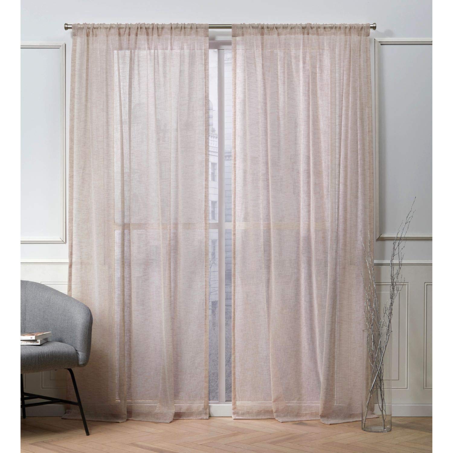Nicole MillerBelfry Sheer Rod Pocket Top Curtain Panel, Blush, 50x84, 2 Piece