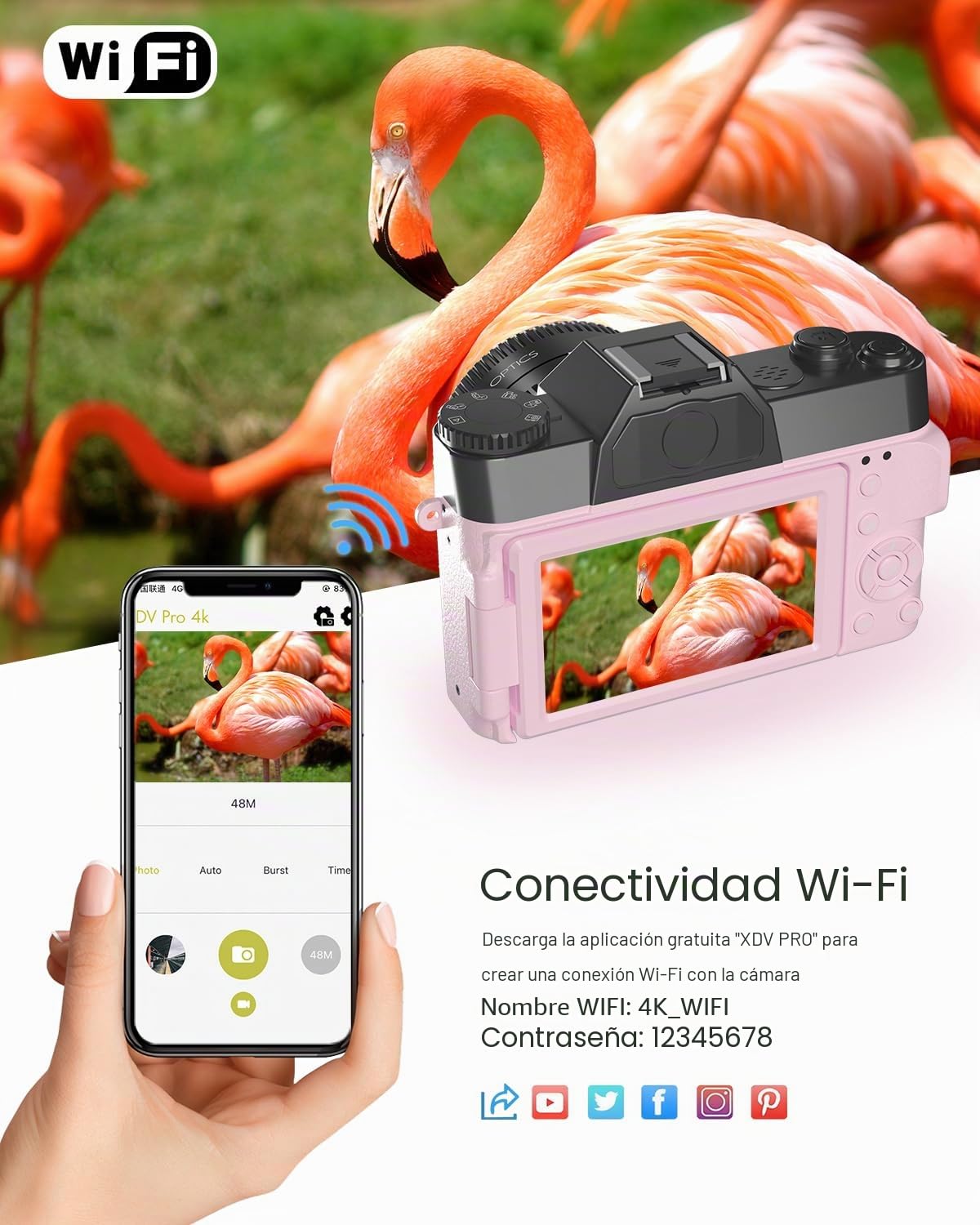 Cámara digital VJIANGER mejorada 2024 para fotografía 4K 56MP cámara de vlogging para YouTube con WiFi, pantalla abatible de 180 grados, zoom digital 16X, lente de 52 mm, 2 baterías, tarjeta TF de 32