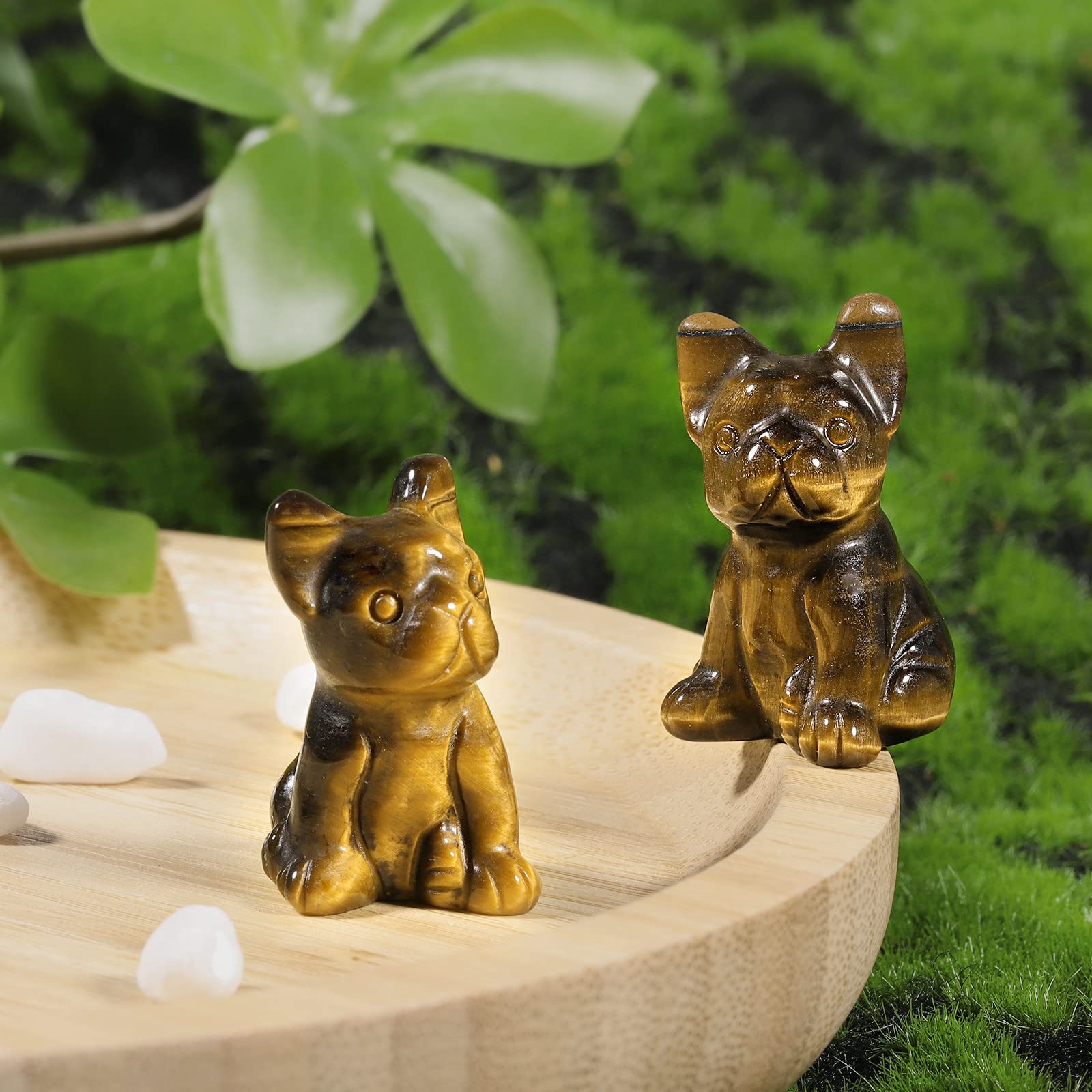 Nupuyai 2pcs Tiger's Eye Mini Crystal Stone Statue Hand Carved Animal Dog Puppy Set - Image 4