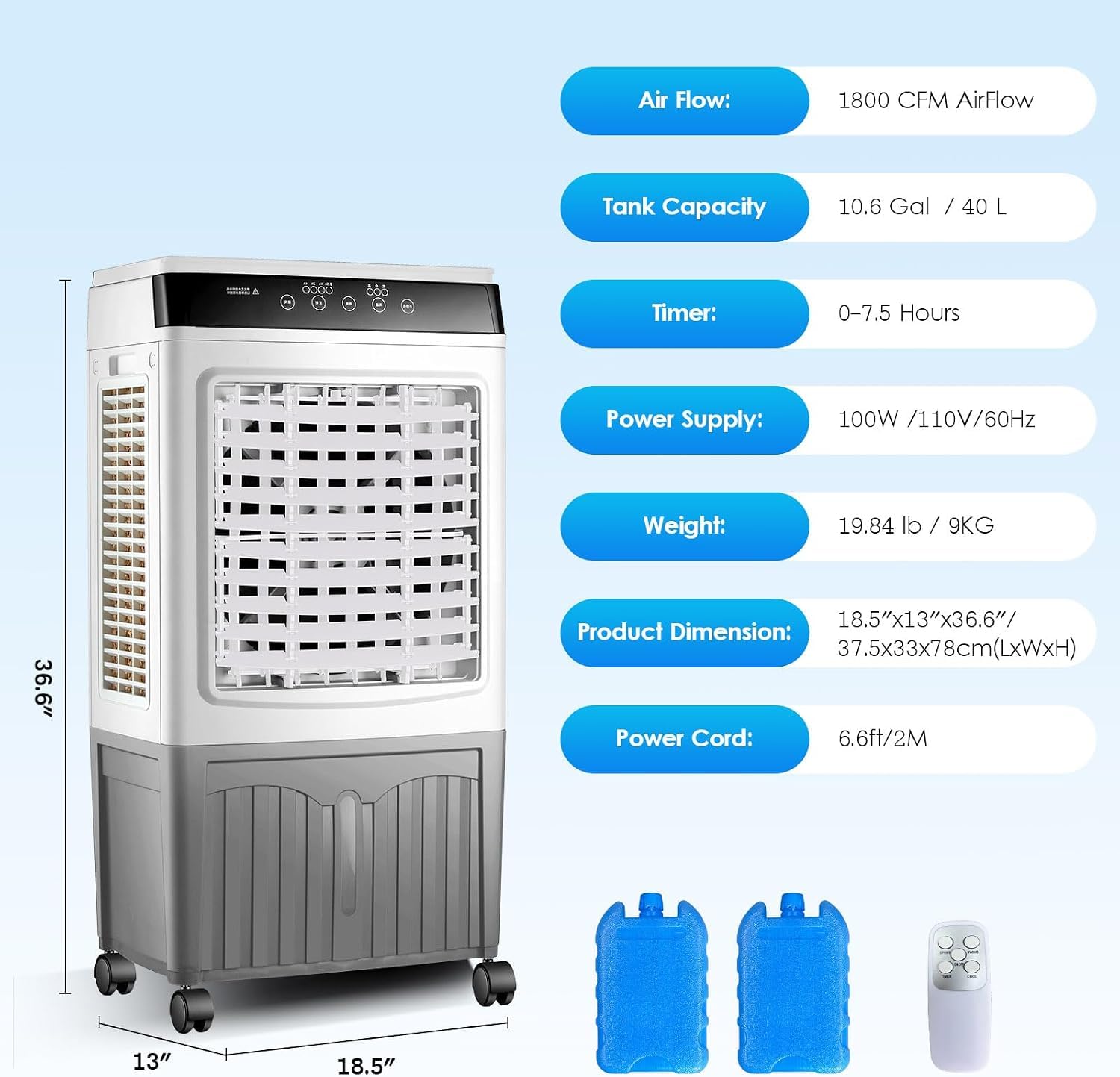 Przenośny klimatyzator, urządzenie mobilne 20 l, wentylator chłodzący 4 w 1, oscylacja 120°, 3 tryby i prędkości, pilot zdalnego sterowania, odświeżacz powietrza wyparnego na m