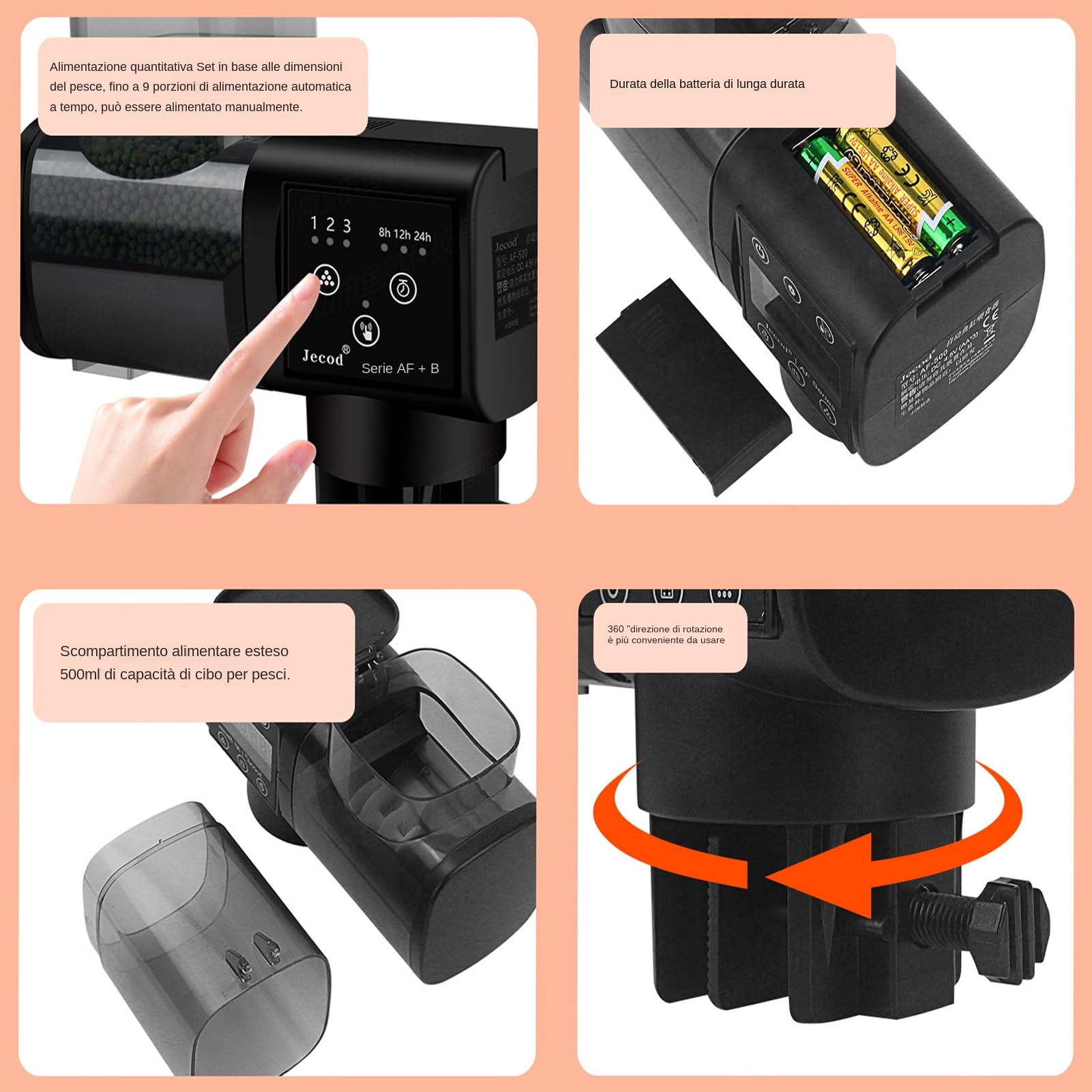 Alimentatore Automatico Per Acquario Alimentatore Automatico Cibo Da | Mangiatoia Acquario 500ml Adatto a Quotidiano, Weekend, Vacanze, Laghetto, Casa