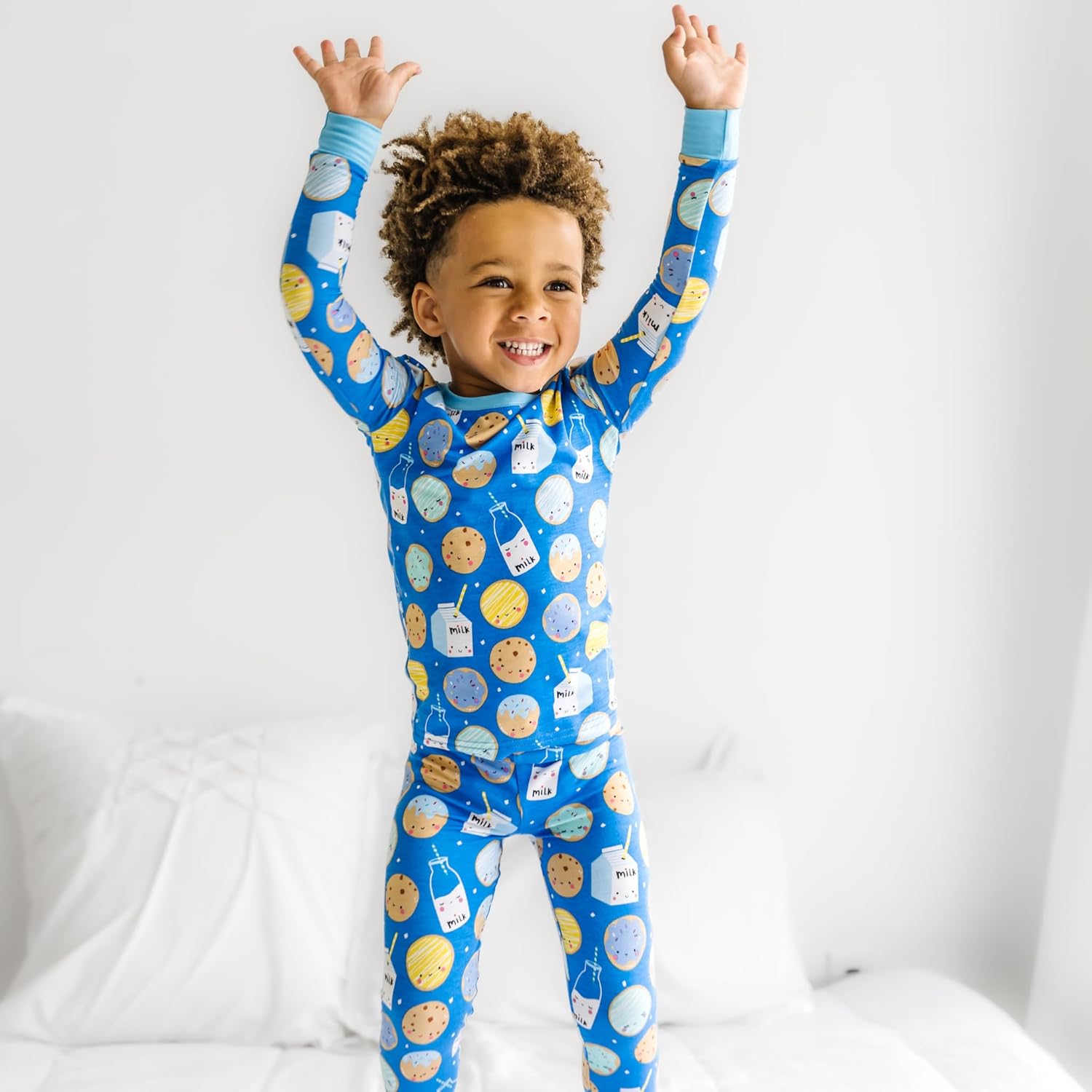 Little Sleepies Two-Piece Pajama Set for Boys & Girls, Soft Viscose from Bamboo Toddler Pajamas for Kids, Family Matching PJs 5-6 Years Blue Cookies & Milk