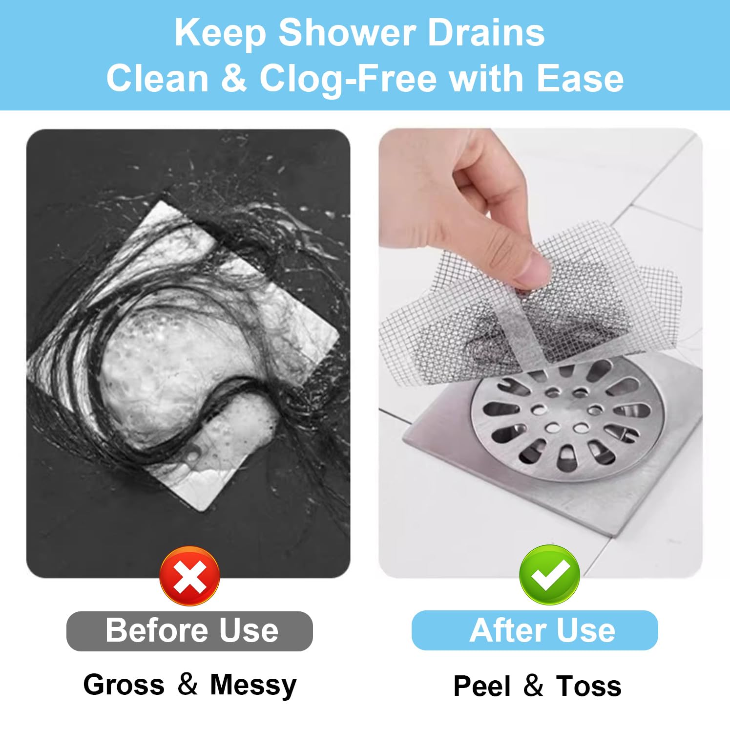 100Pcs Disposable Shower Drain Hair Catcher, Hair Drain Stickers, Mesh Drain Cover for Bathroom Bathtub Kitchen Laundry — view 5