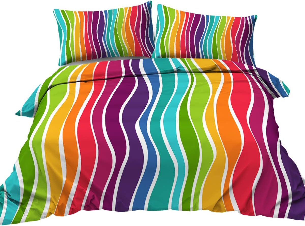 Soho Multi Stripe Duvet Cover Quilt Bedding Set, Blue Purple Orange