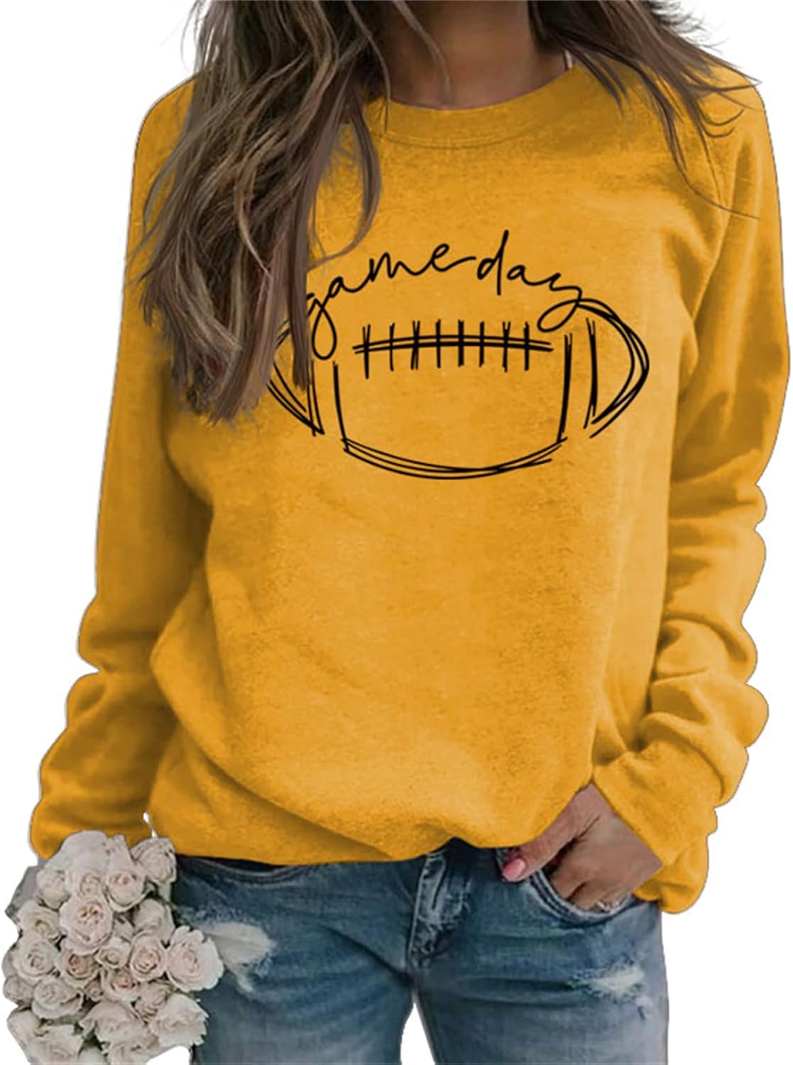 game day sweatshirt women, Women's Funny Letter Printed Graphic Sweatshirt Long Sleeve Neck Pullover