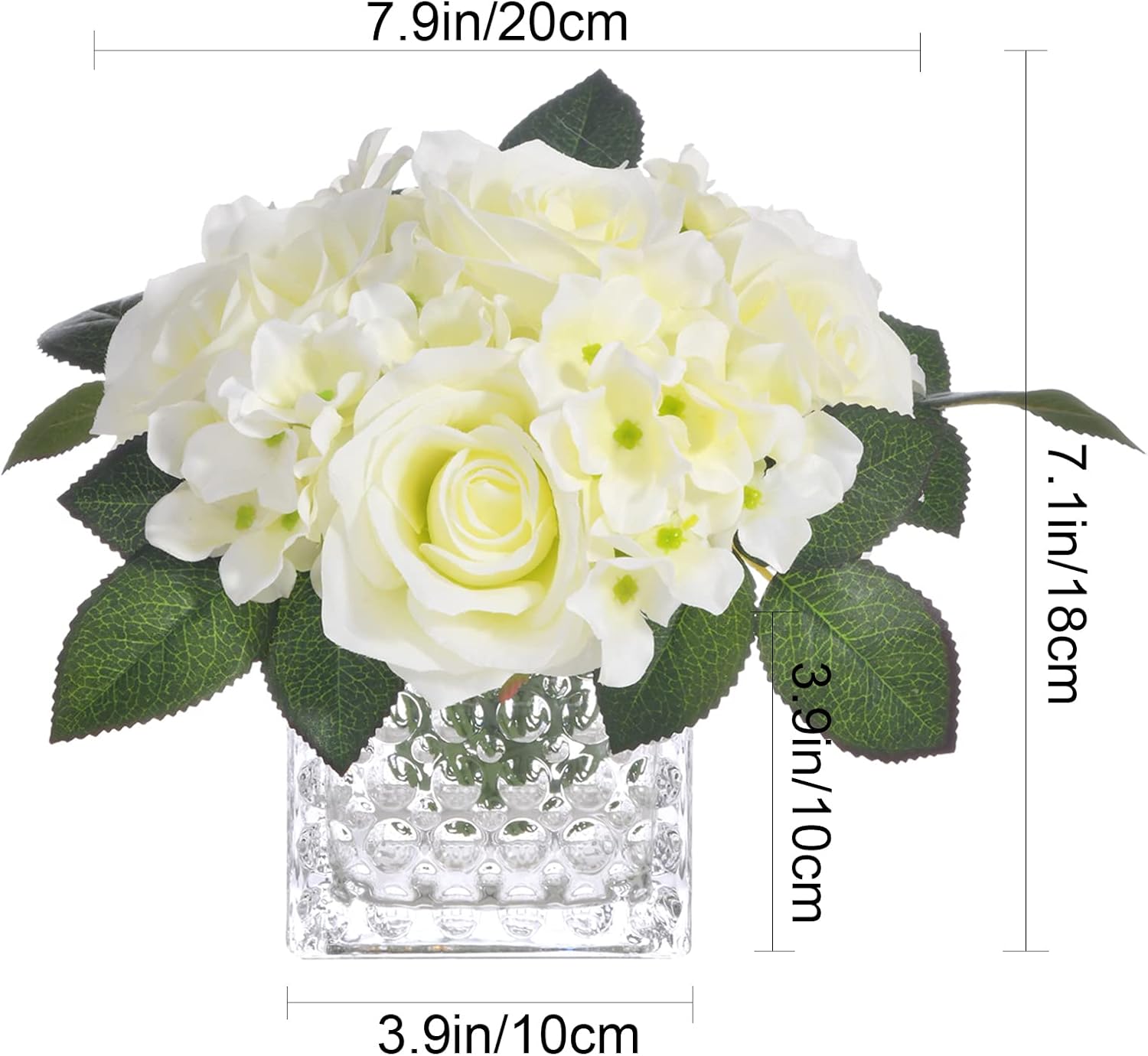 Fule Artificial Silk Rose Flower Centerpiece Arrangement in Glass Vase with LED Light for Home Wedding Decoration (Spring White) - Image 7