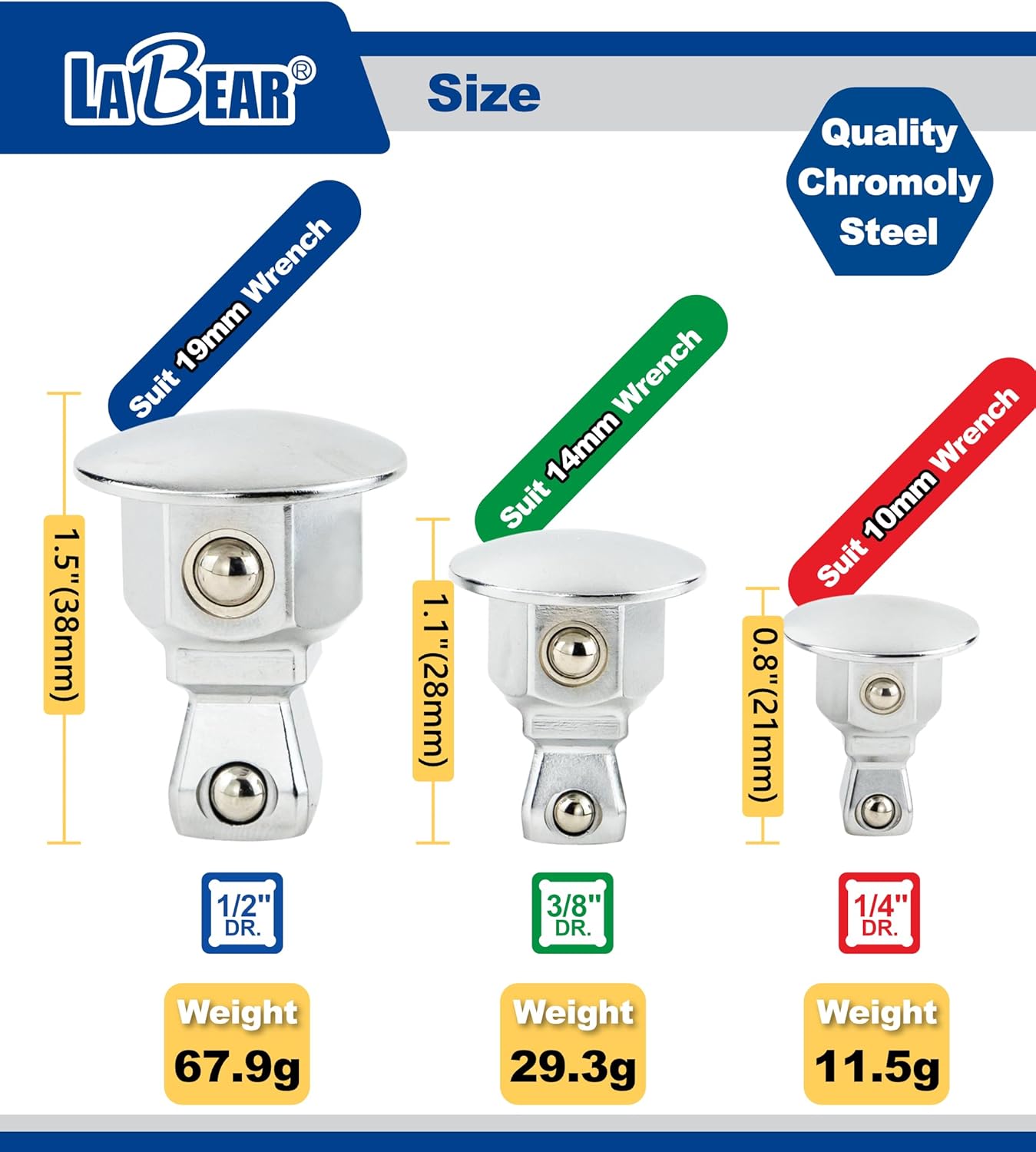 LABEAR - 3PCS Wobble Socket Adapter Set, Converts Wrench to Wobble