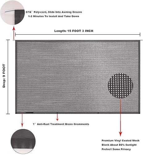 Miniatura 115 de Tentproinc Pantalla parasol para toldo, 8 pies x 13 pies 3 pulgadas (apta para toldo de 14 pies), protector solar de malla para autocaravana, cámper