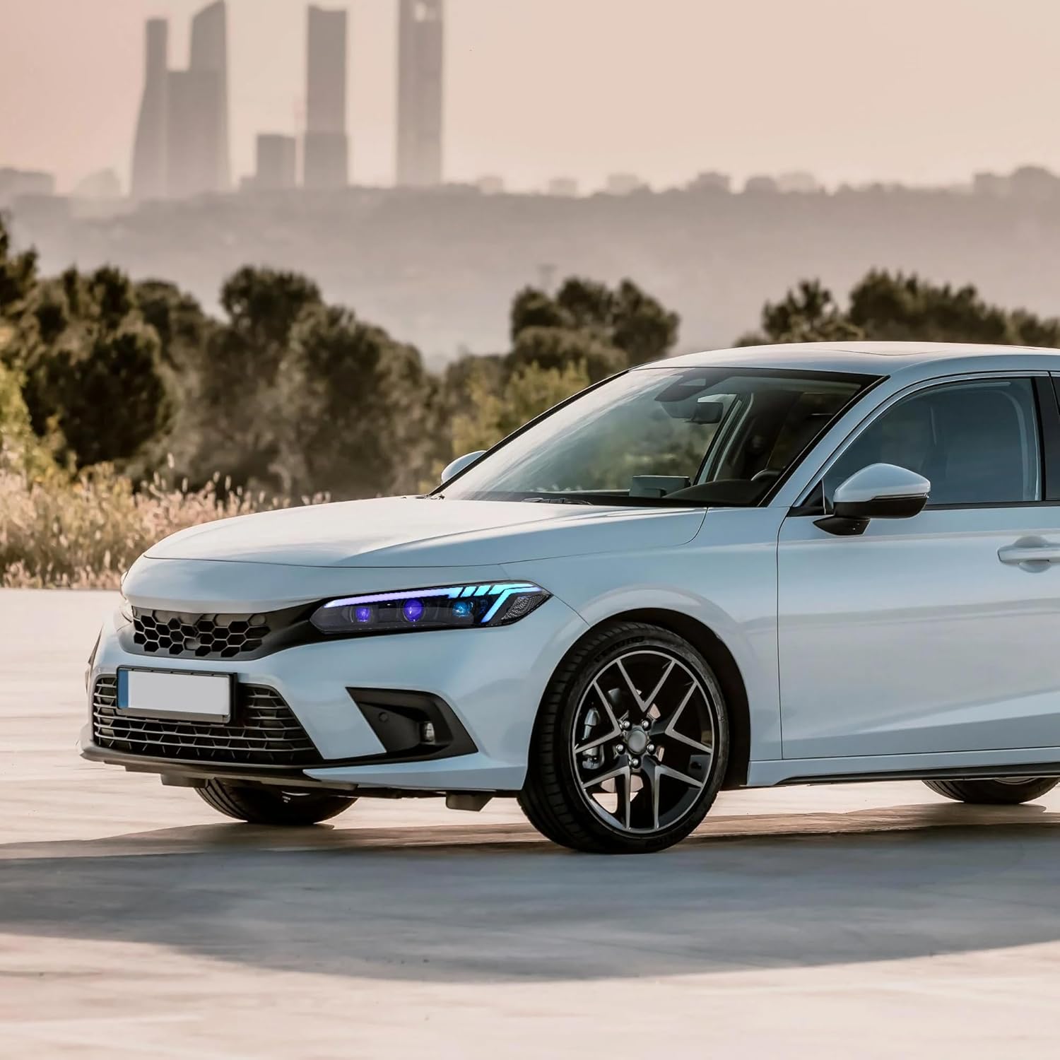 letsdate Projector Headlights Fit For 11th Gen Civic Sedan LX Sport EX Touring 2022-2025 w/Blue Animation w/Amber Sequential Turn Signal, Multicolor DRL