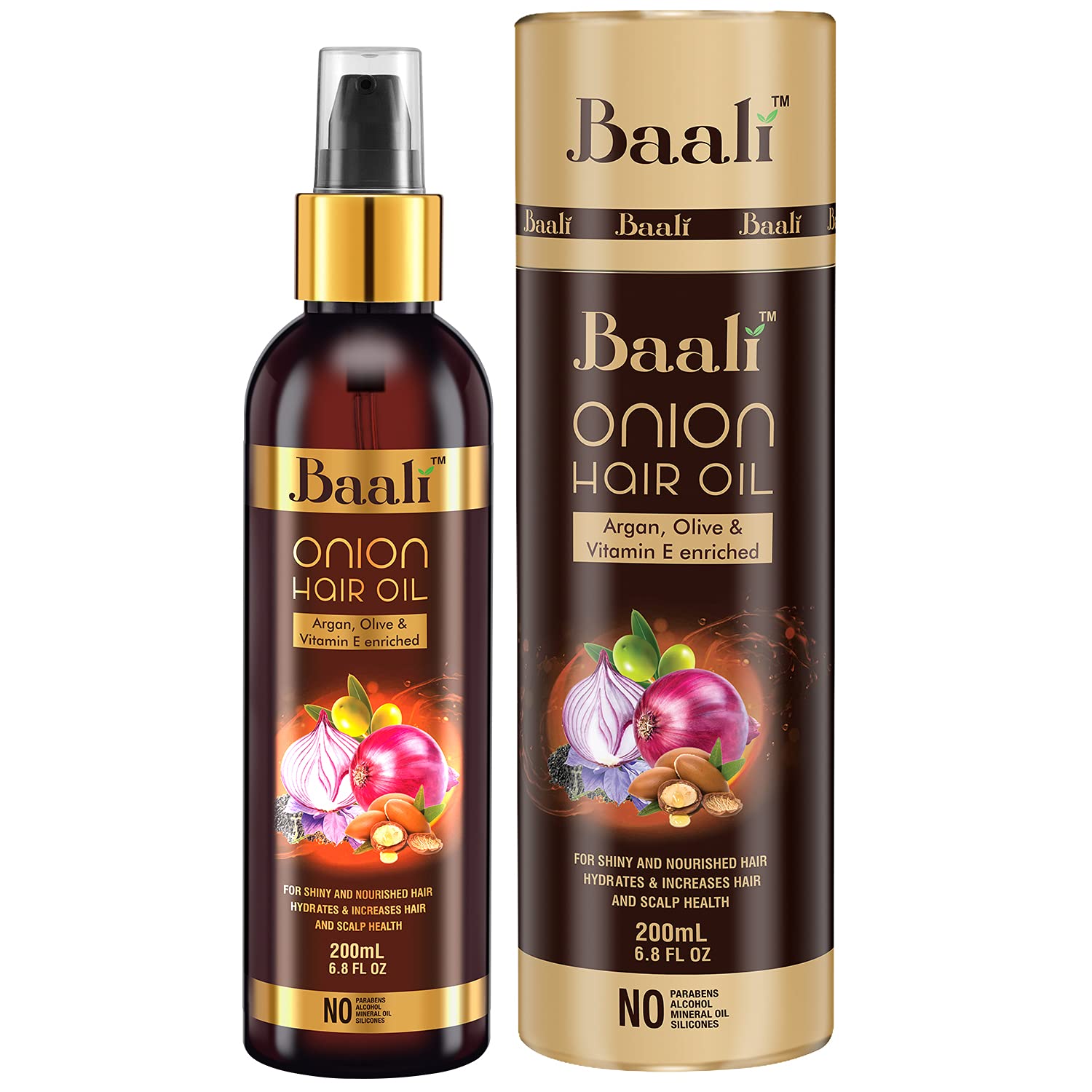 Baali Onion Hair Oil (200ml) For Hair Fall Control, Hair Growth & Dandruff with Argan, Olive & Vitamin-E