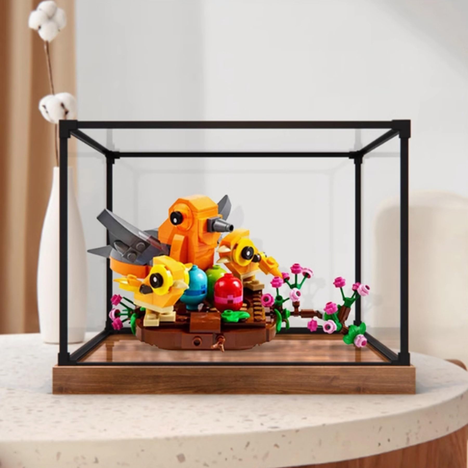 Transparent Acrylic Display Case for Lego 40639 Bird's Nest of Joy Dustproof Display Case (Model not Included) (Wood Grain Base)