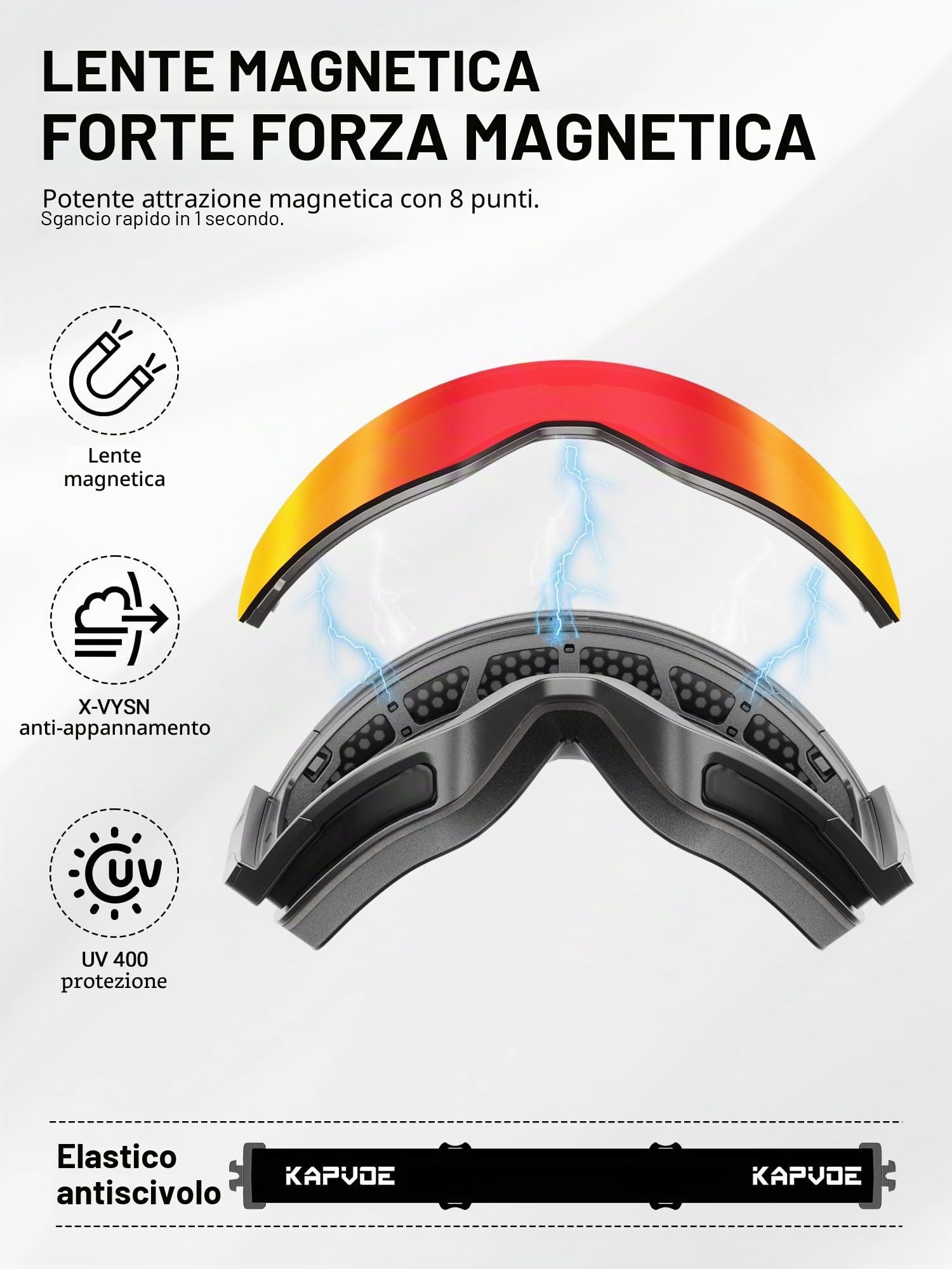 KAPVOE Maschera da Sci Uomo Donna OTG Anti-Nebbia Occhiali da Snowboard con Lenti Magnetiche Intercambiabili, Protezione UV400 K718