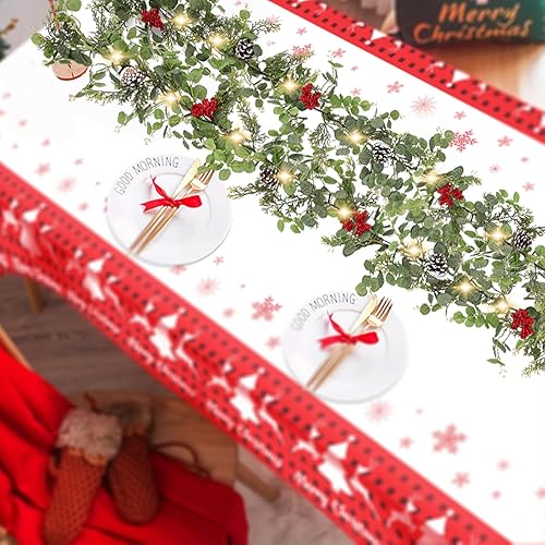 Miniatura 6 de Guirnalda de cedro de Navidad de 6 pies con bayas rojas de piña, guirnalda de eucalipto, funciona con pilas con temporizador, guirnaldas