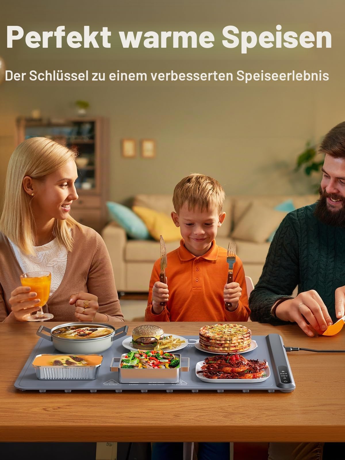 Anifrim Warmhalteplatte für Speisen, Speisenwärmer mit einstellbarer Temperaturregelung – geeignet für Buffets, Restaurants, Hauspartys und Feierlichkeiten（61x40,6cm) – Grau