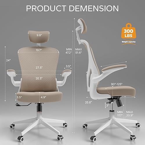 Miniatura 10 de SICHY AGE Silla de oficina ergonómica con función de inclinación, brazos abatibles ajustables, cojín para sillas de oficina de apoyo lumbar, sillas