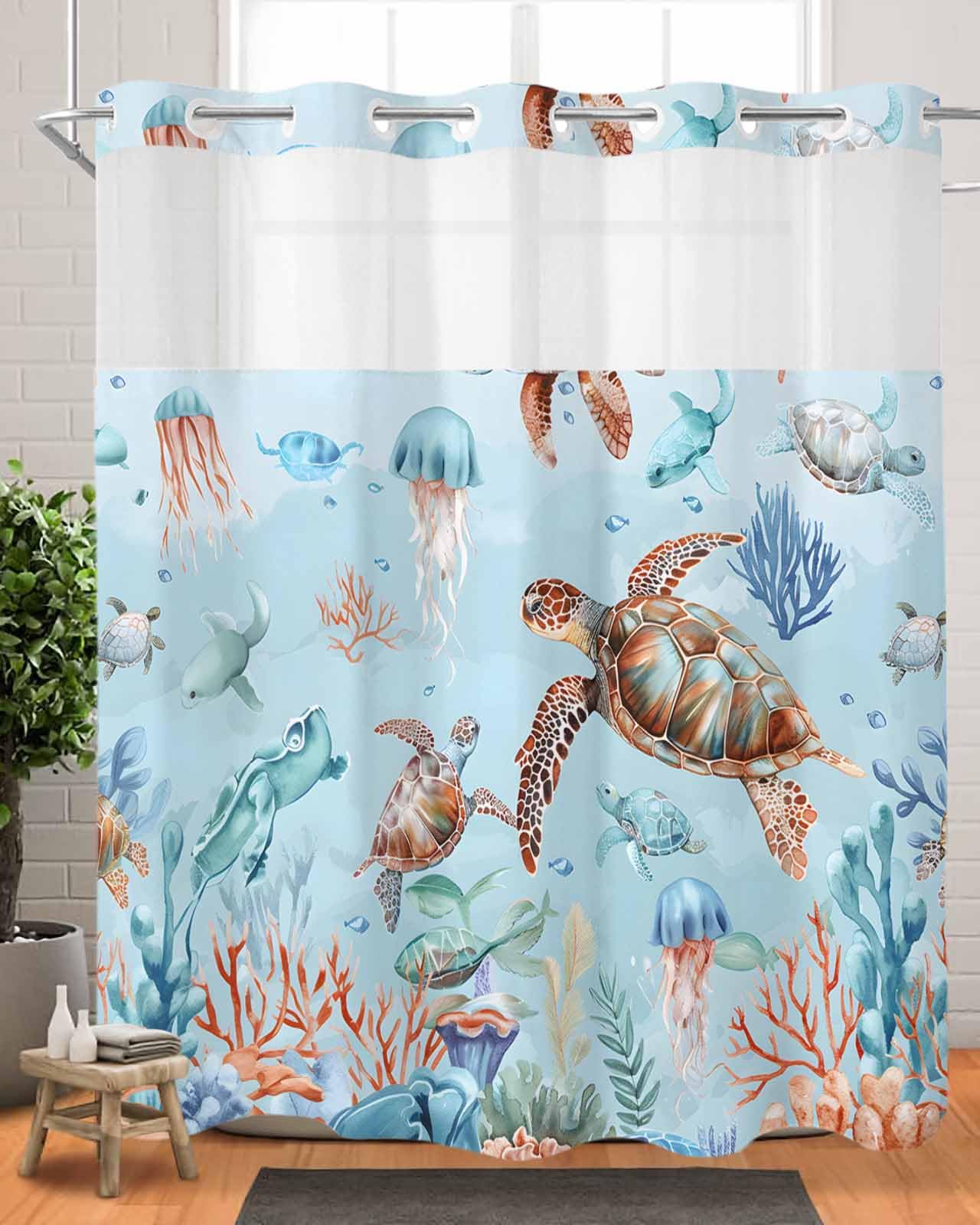 Amazon.com: Gsypo Nautical Theme No Hook Shower Curtain with Snap