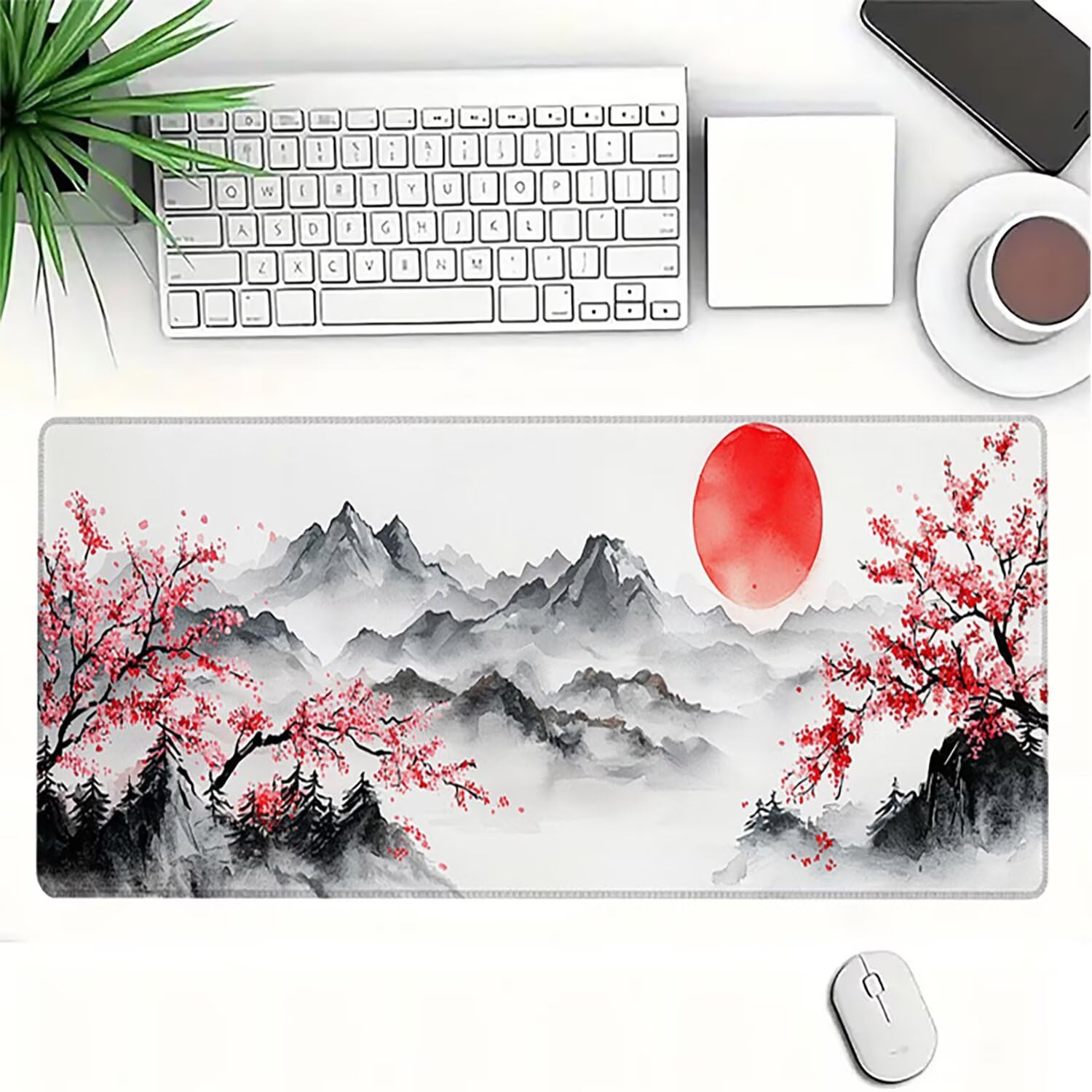 Lejnlnng XXL podkładka pod mysz do gier 120 x 60 cm, mata na biurko w stylu japońskim, wodoodporna podkładka pod mysz XL, krajobraz, antypoślizgowa gumowa podkładka pod mysz z przeszytymi krawędziami