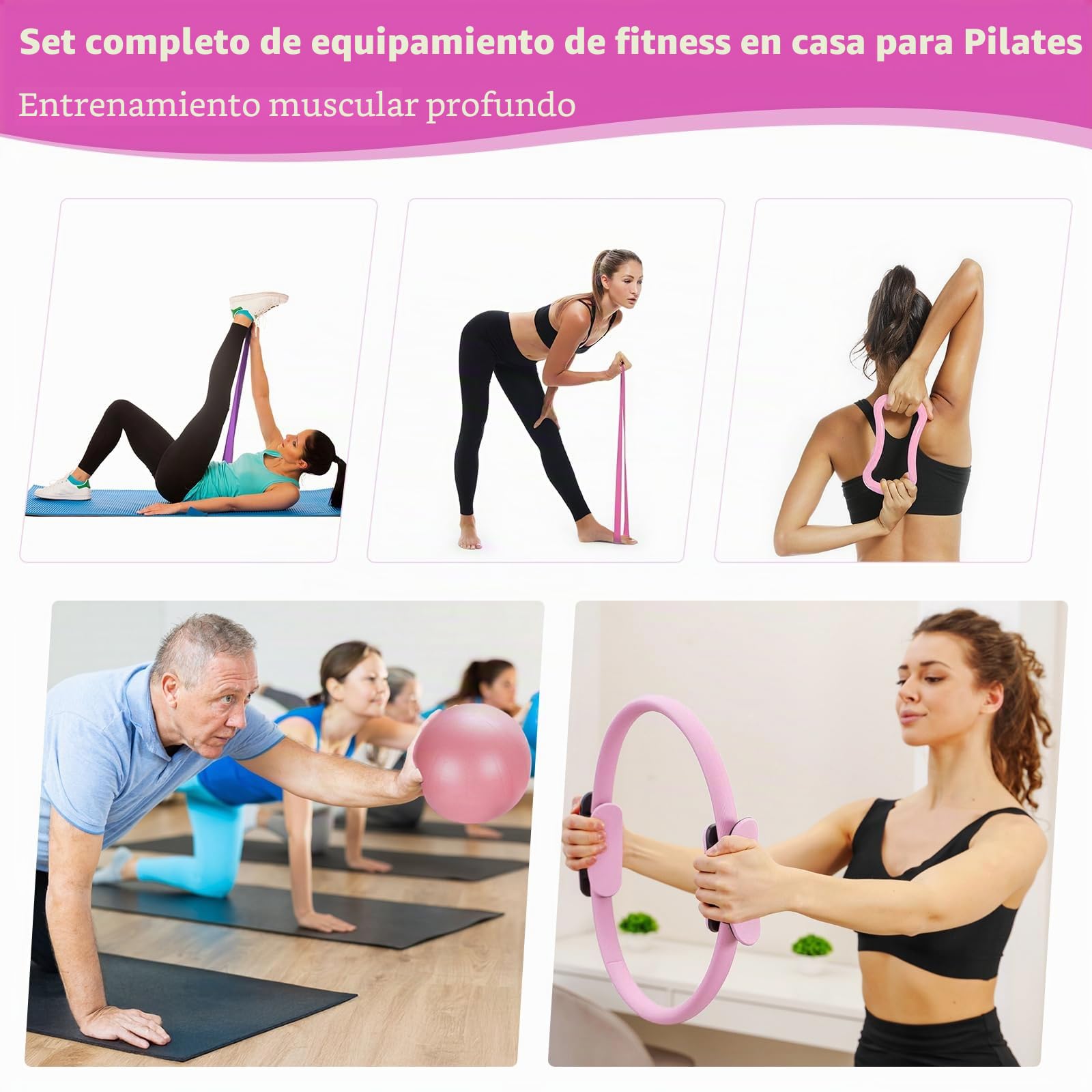 Kit de pilates Pro Elite de 13 piezas, círculo de pilates, juego de bandas de resistencia, pelota de yoga y bolsa de gimnasio para entrenamiento de cuerpo completo, equipo de gimnasio en