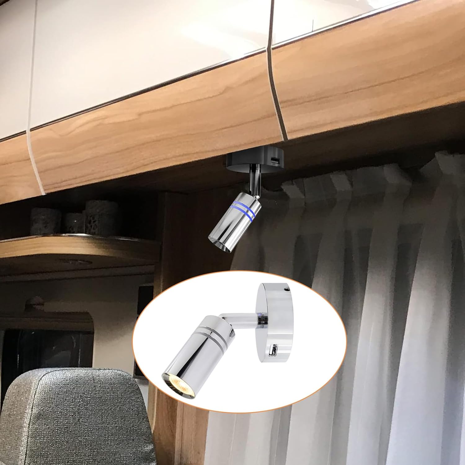 FOTN 2 Packs LED Adjustable RV Reading Light with USB,12V 24V Marine Rouch Dimming Reading Lamp Interior Bedside Lamp for Caravan Camper Boats Motorhome Van Yacht Truck