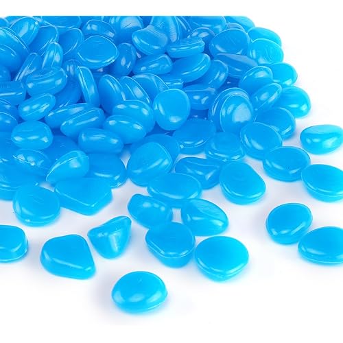 Oubest Glow in The Dark Rocks Glow Pebbles Outdoor Bulk Blue Decorations Stones for Garden Fish Tank Aquarium Walkway Plant Pots (500, Blue)