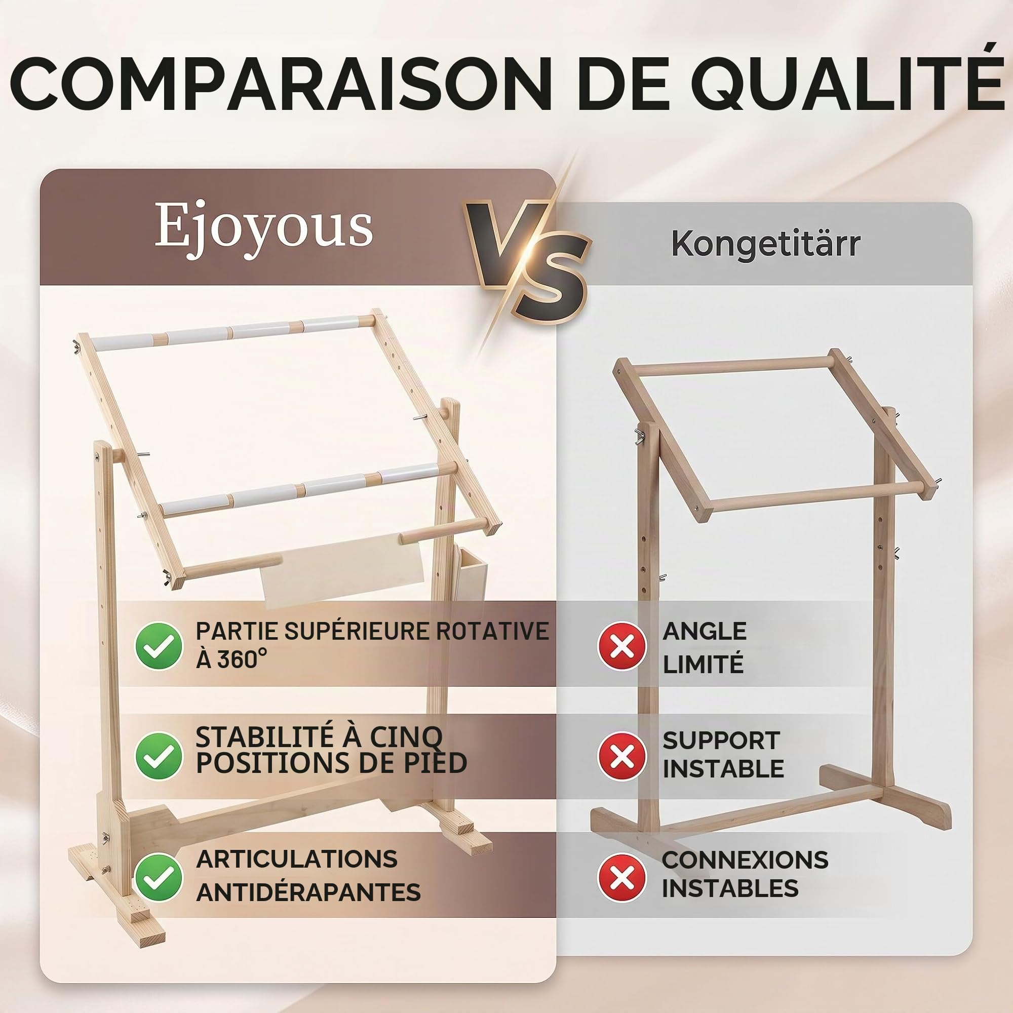 Support de broderie réglable en pin et PVC, Métier Grand Cadre de Broderie sur pied avec cadre à broder pour support de cadre de point de croix support pivotant 110 x 46 x 80 cm