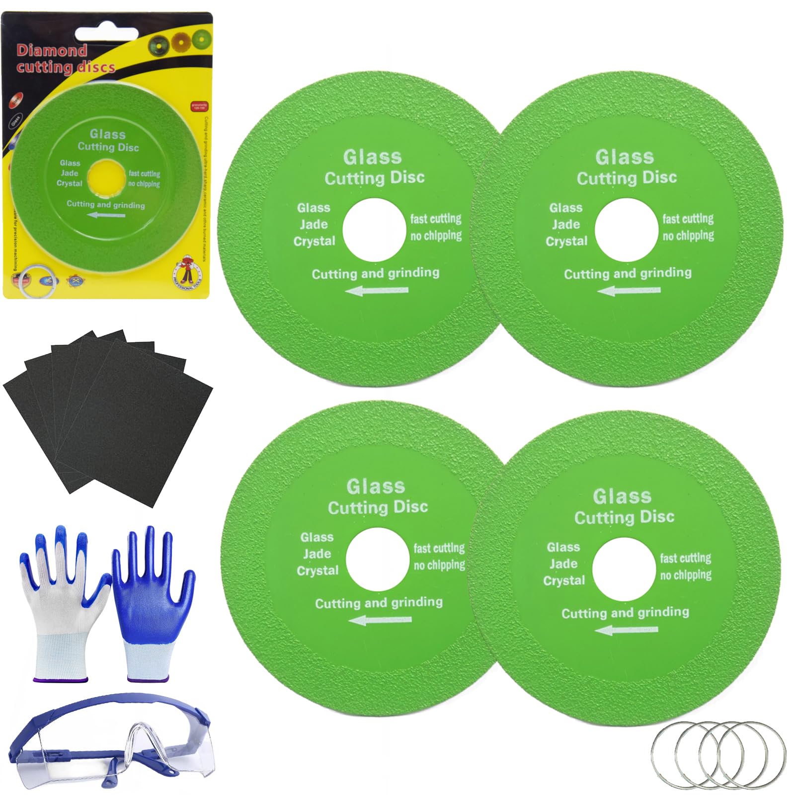 Rock Slab Grinding Disc, 4/4.5/5" Glass Cutting Disc for Angle Grinder (Model100/115/125), Rock Slab Green Grinding Disc for Glass, Tile, Rock Slabs, Marble, Tile (4in, 4)