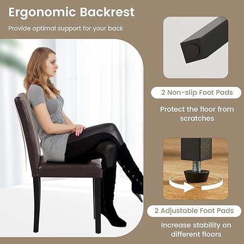 Miniatura 4 de Giantex Juego de 4 sillas de comedor tapizadas de piel sintética con marco de madera maciza, asiento y respaldo acolchados, sillas laterales de